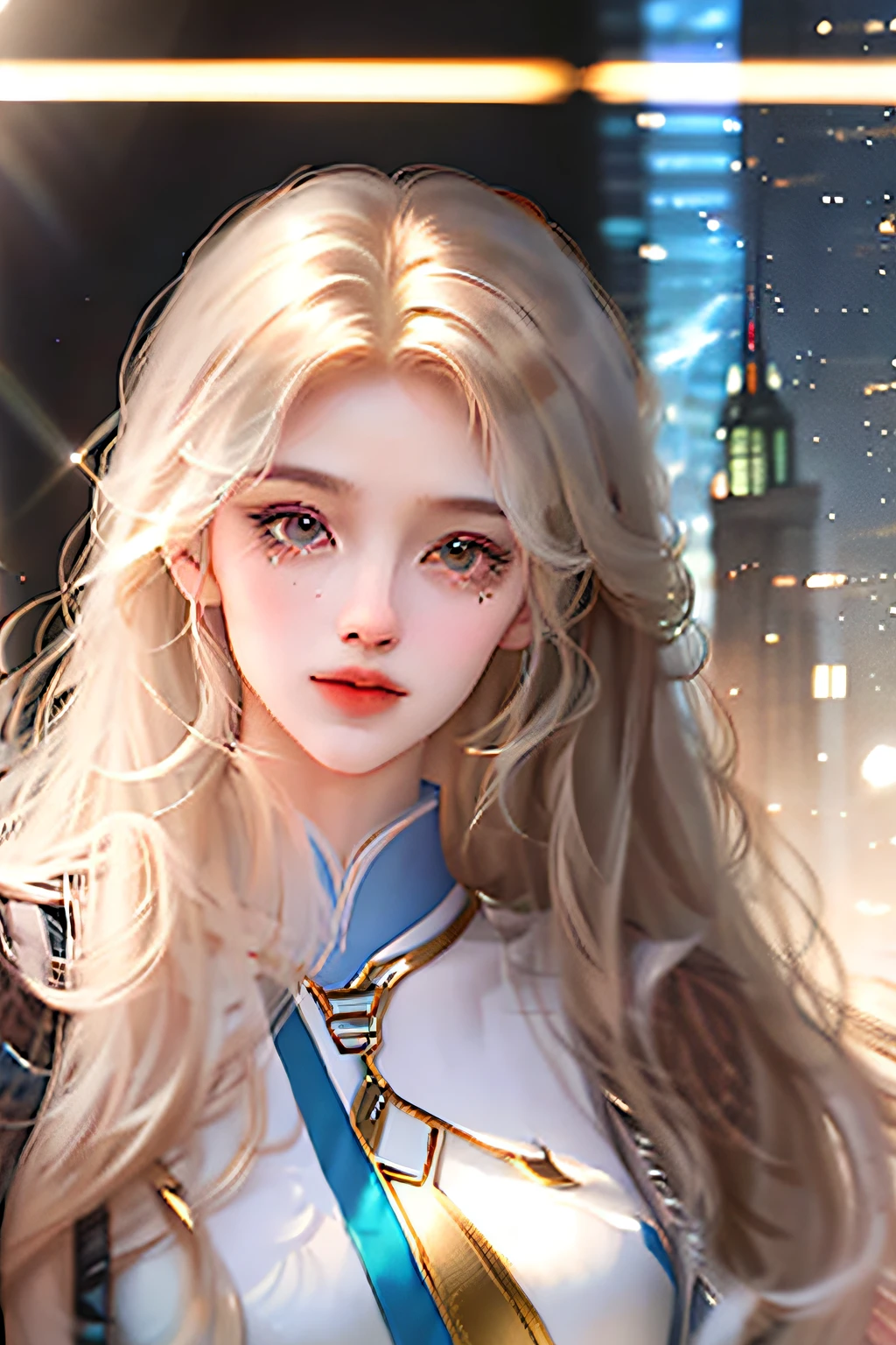 There were six people standing in front of the school,Six students,The lens is below,It looks like a very tall building,llight rays,