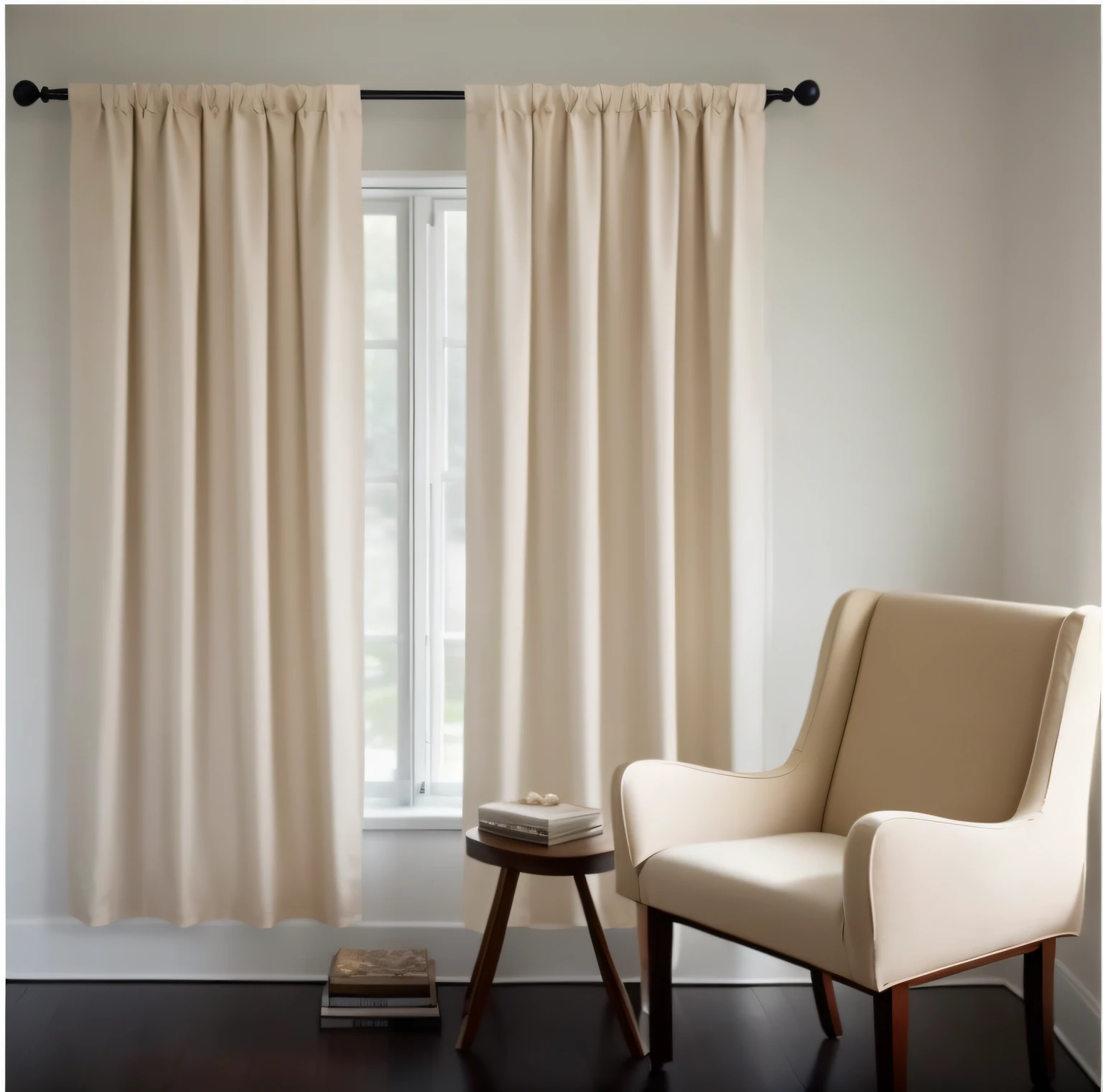 Close-up of a chair and a chair in the room, Curtains, curtain, 窗帘, cream - colored room, with backdrop of natural light, alizarin curtains, drapery, ballard, draped drapes, Ivory, ethereal curtain, elegant minimalism, Beige, linen, hermosas cortinas, beige color scheme, designed for cozy aesthetics!, Curtain bangs
