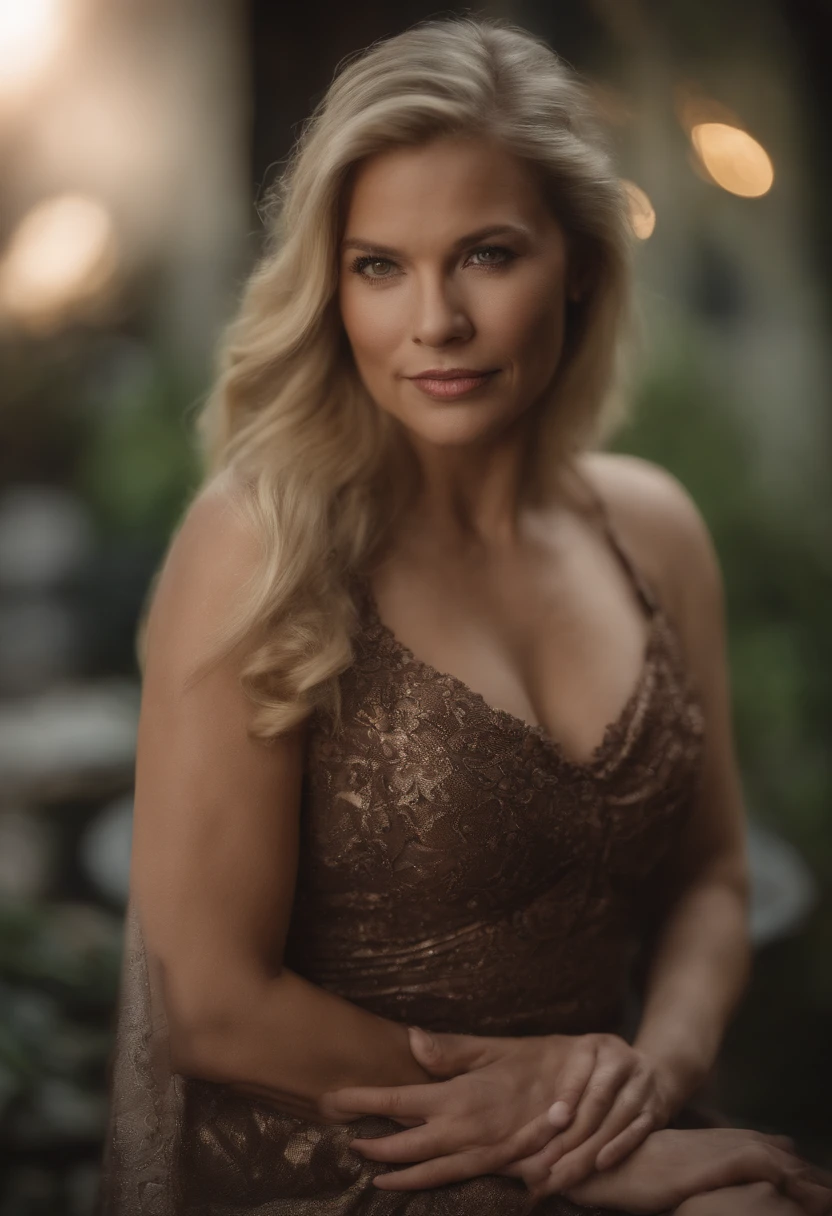 RAW photo of sexy 44 year old woman, fit, natural skin, long blonde hair, wearing a tiny, sexy Halloween witch costume, Photorealistic, Hyperrealistic, Hyperdetailed, low cut, detailed skin, soft lighting, realistic, masterpiece, best quality, ultra realistic, 8k, Intricate, High Detail, film photography. Standing at her front door.