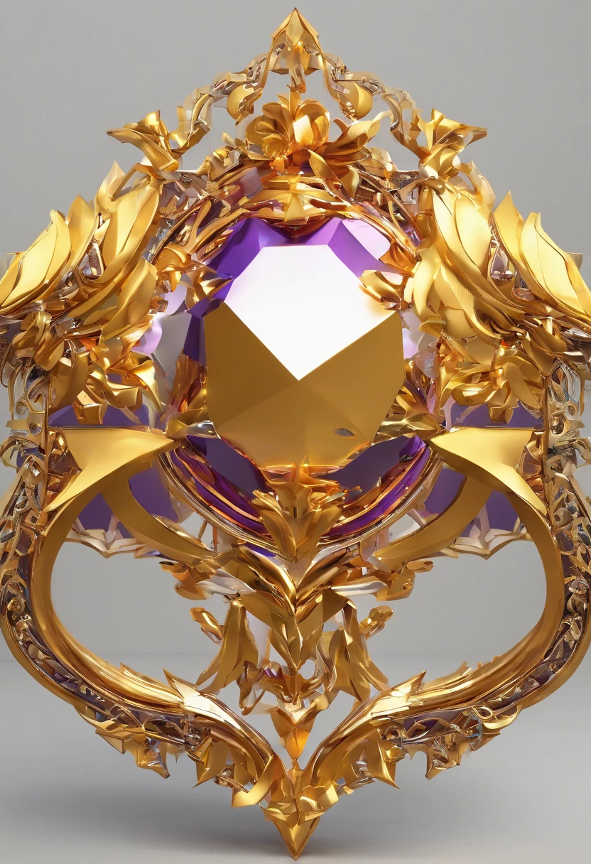 Game avatar frame with a circular metal border and multiple metallic wings，golden colored，shiny，Diamond decoration，brightly，decorations，Digital illustration，Thick coating，with black background，4k，超詳細,Purple glass，Surrounded by artistic metal，3d，Three-dimensional structure。high saturated，liquid splashes