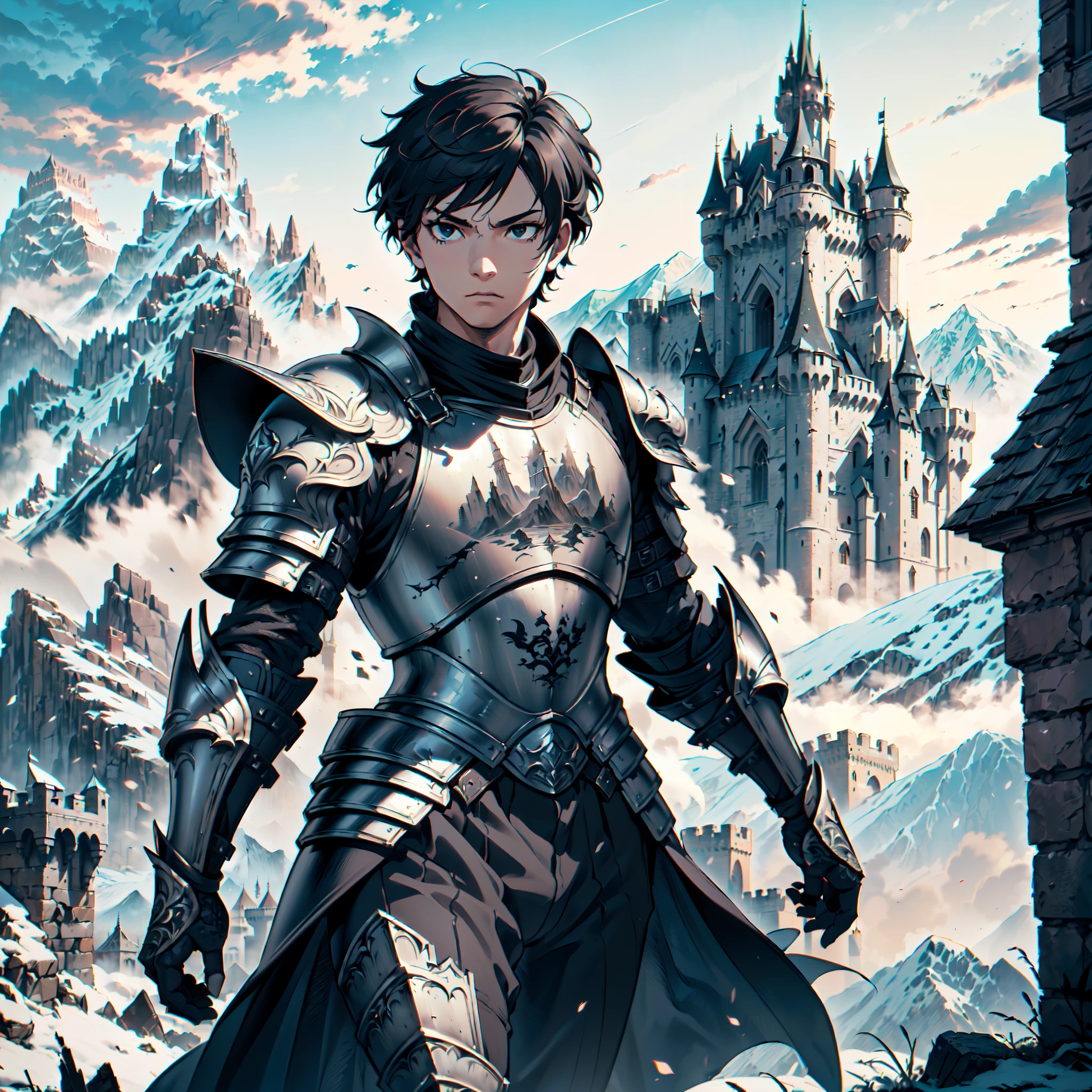 8K Resolution,
Ultra High Definition,
Best Quality,
Hyper Detailed,
Masterpiece,
Body Shot,
Anime,
1 Boy,
Handsome,
(((Hyper Detailed Black Short Hair))),
Black Eyes,
(((Hyper Detailed Armor Plates))),
(((Hyper Detailed Undershirt))),
(((Hyper Detailed Baron Armor))),
(((Castles & Mountains Background Scenery))),