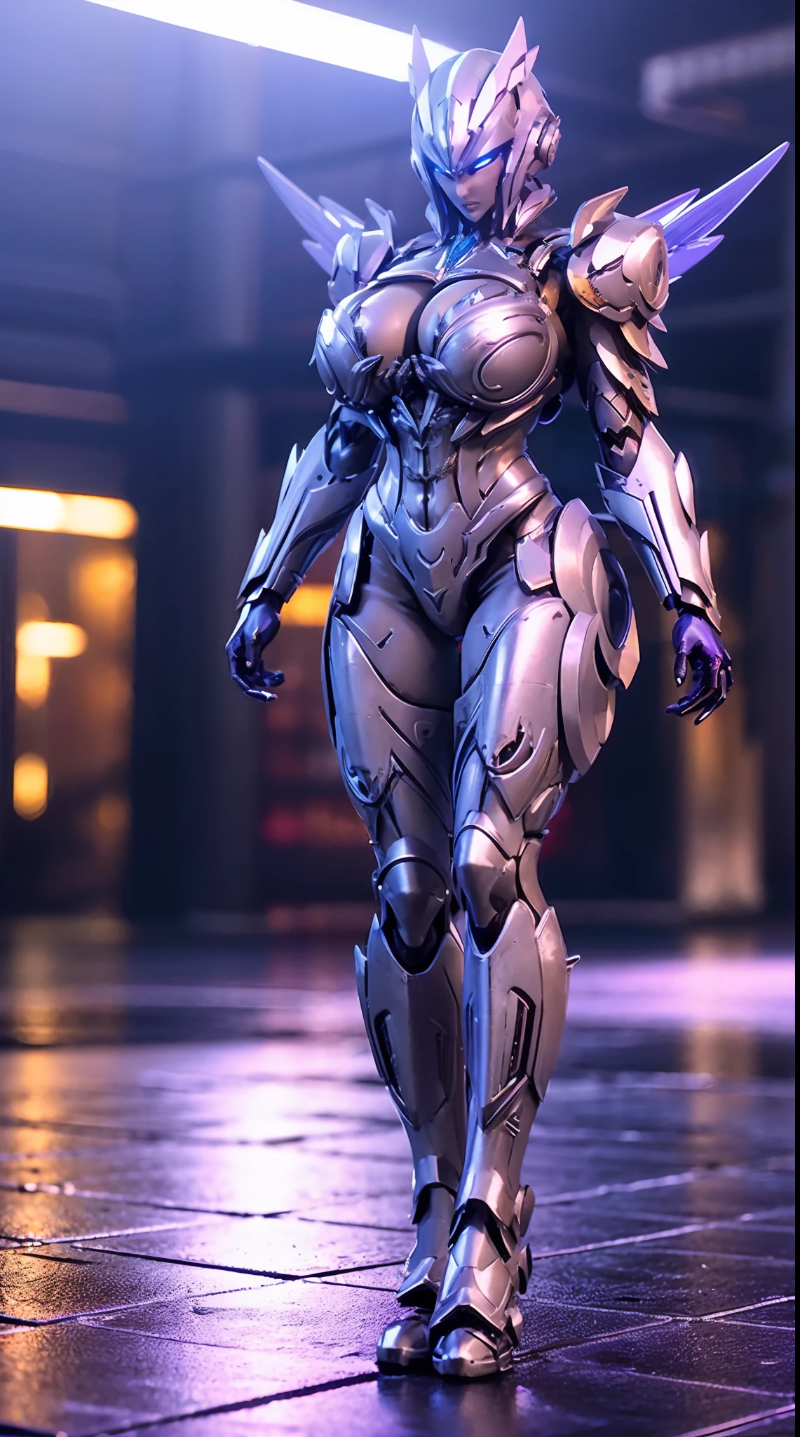 HUGE BOOBS, MECHA ARMOR FULL SUIT, (CLEAVAGE), (A PAIR LARGEST WINGS), TRANSPARANT, TALL LEGS, STANDING, SEXY BODY, MUSCLE ABS.