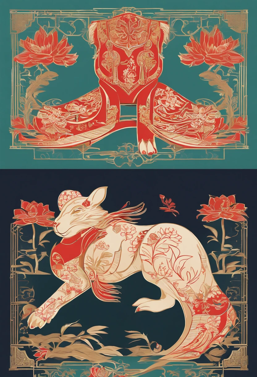 Help me design a logo，Include kangaroos and cheongsam，Design with lines，Be very simple