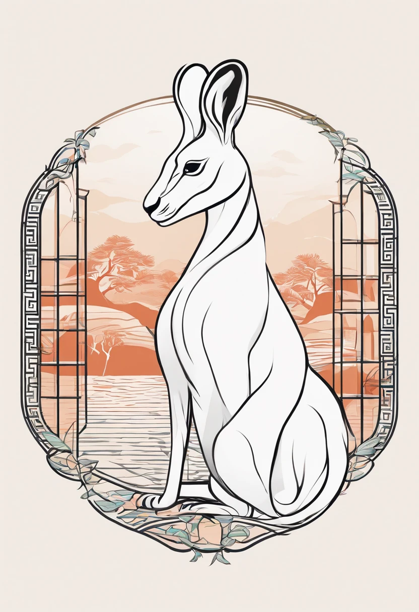 Help me design a logo,Include kangaroos and cheongsam,Design with lines,Be very simple