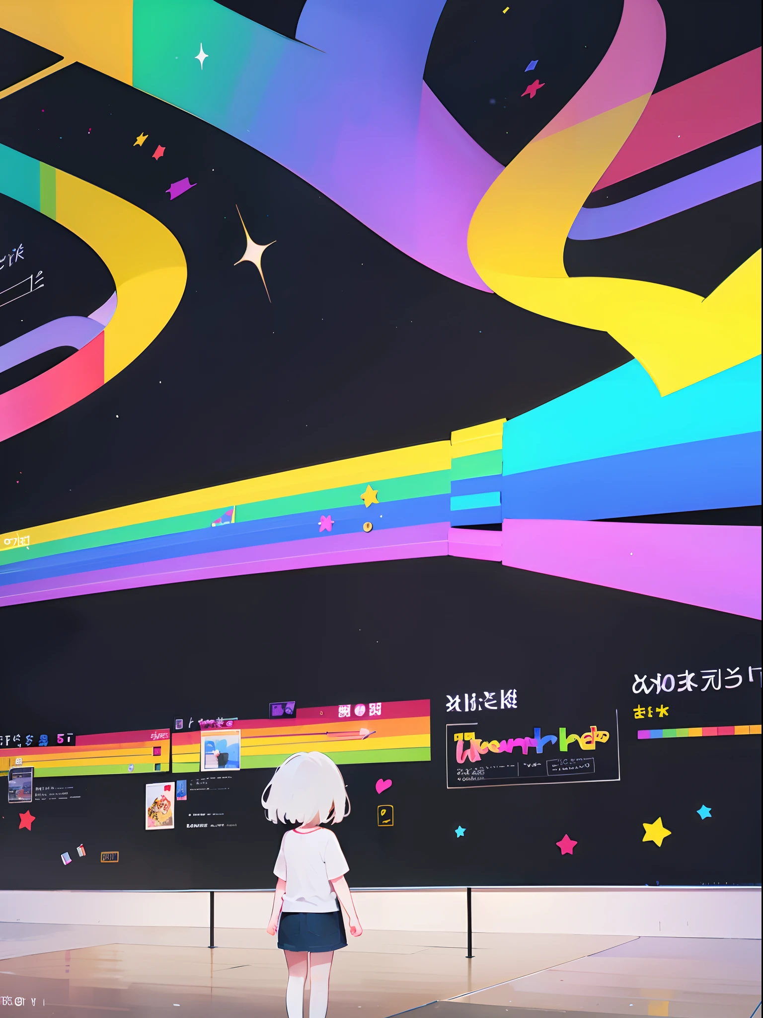 A wall with rainbow decal in kindergarten