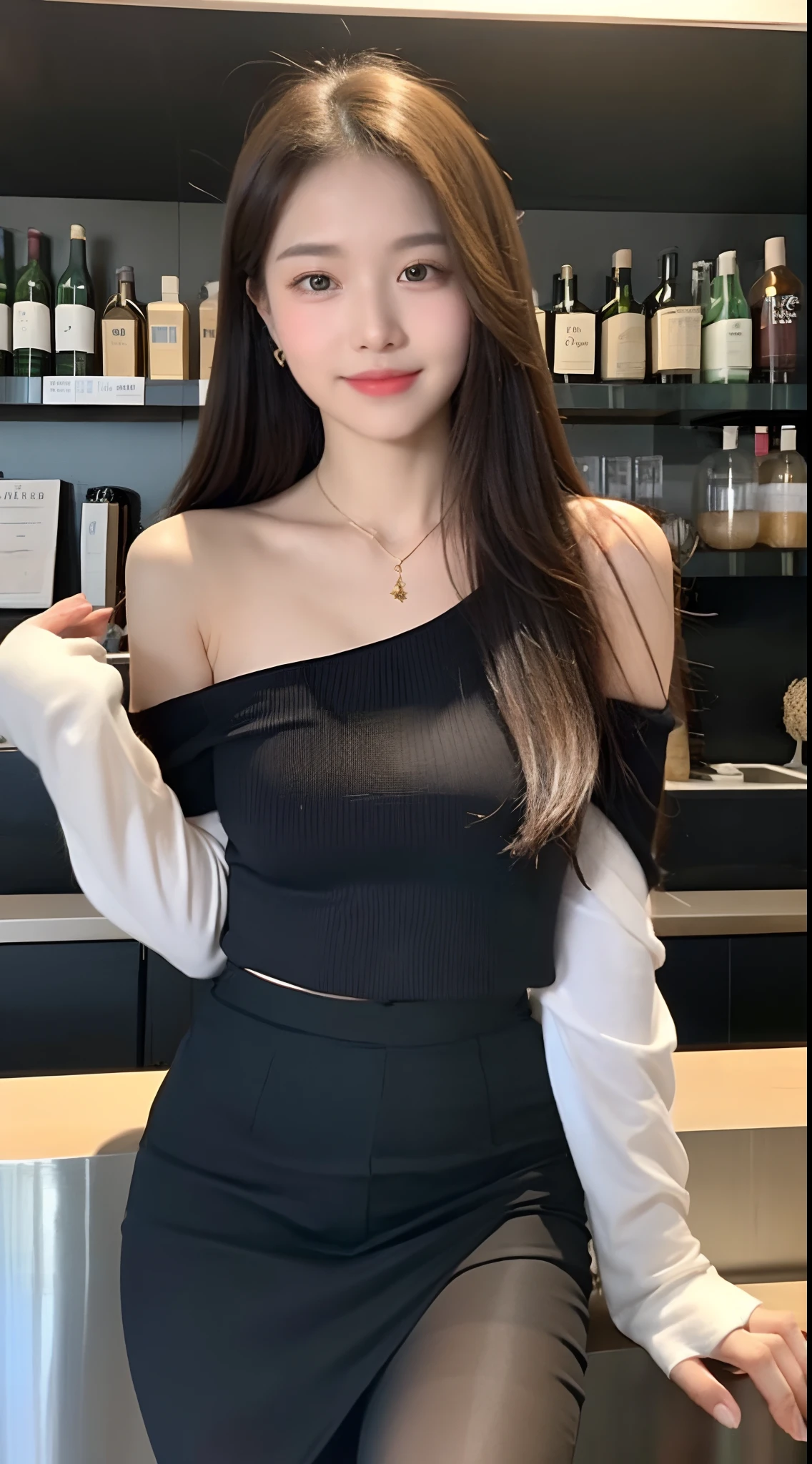 A girl of about 27 years old,simplicity,Extremely beautiful and delicate,(light make-up),Black color hair,A sweet smile,Delicate and beautiful fair skin,Realistic and realistic,exquisite and complete facial features,Detailed depiction of the face,tall nose bridge,Red lips,Beautiful, gentle and beautiful girl,Smooth hair,extremely detail hair,Feminine temperament,Fill your face light,hyper realisitc,photorealestic,8K quality,extremy detailed,Realistic details,Works of masters,Realistic to the extreme,big breasts body,Beautiful,Pure desire,Stunning beauty,Peerless beauty,Highest image quality,8K分辨率,goddes,ssmile,Fine facial features,Hair over the shoulder,A brown-haired,Large long thick legs,(((High-waisted French top))),(((short skirt))),rays of sunshine,facing at camera,The body is well-proportioned and firm,Gentle eyes,Exposing thighs,stand posture,Stand inside the mall,Full body photo