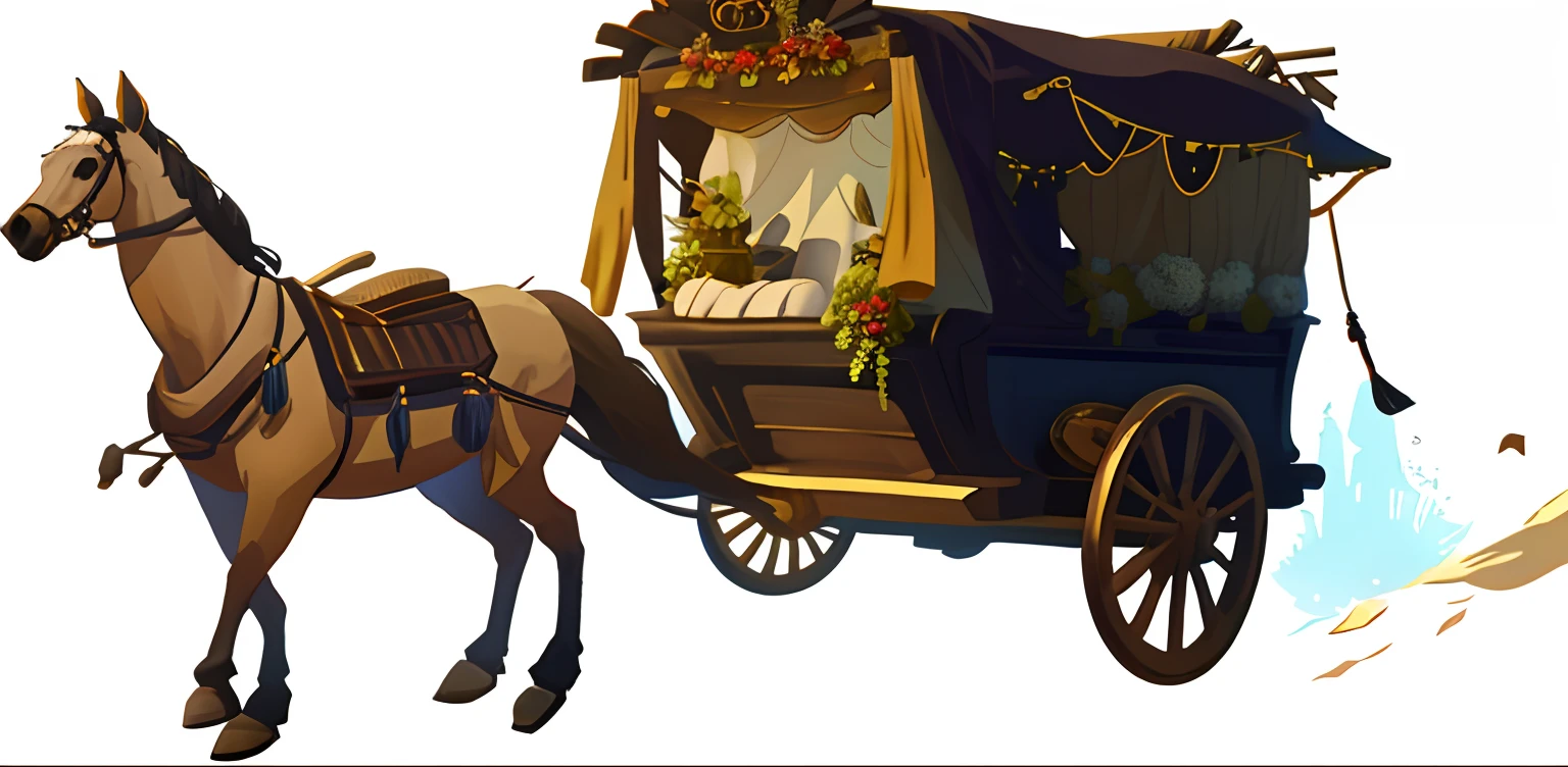 Ancient horse-drawn carriages，Full of cargo
