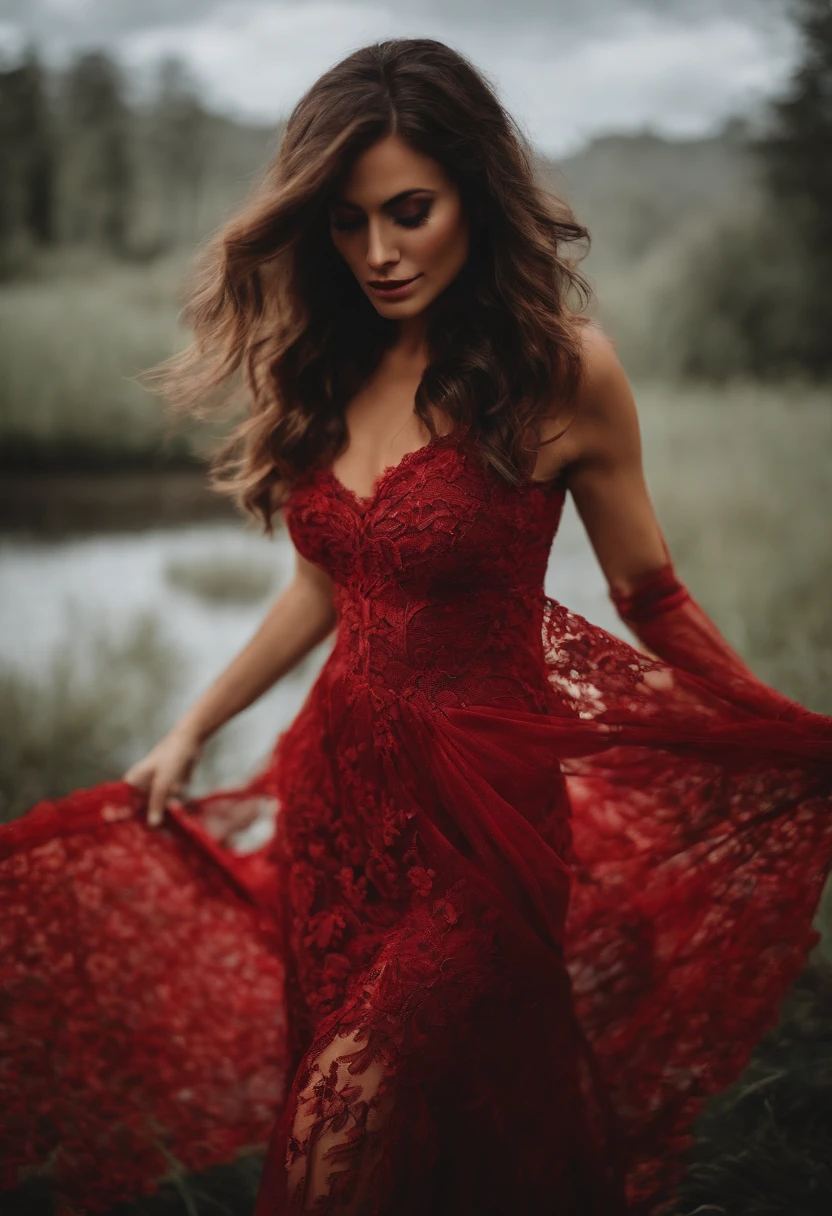 woman with blood lace dress