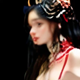 NSFW Young lady with long black hair and a redbow on her head