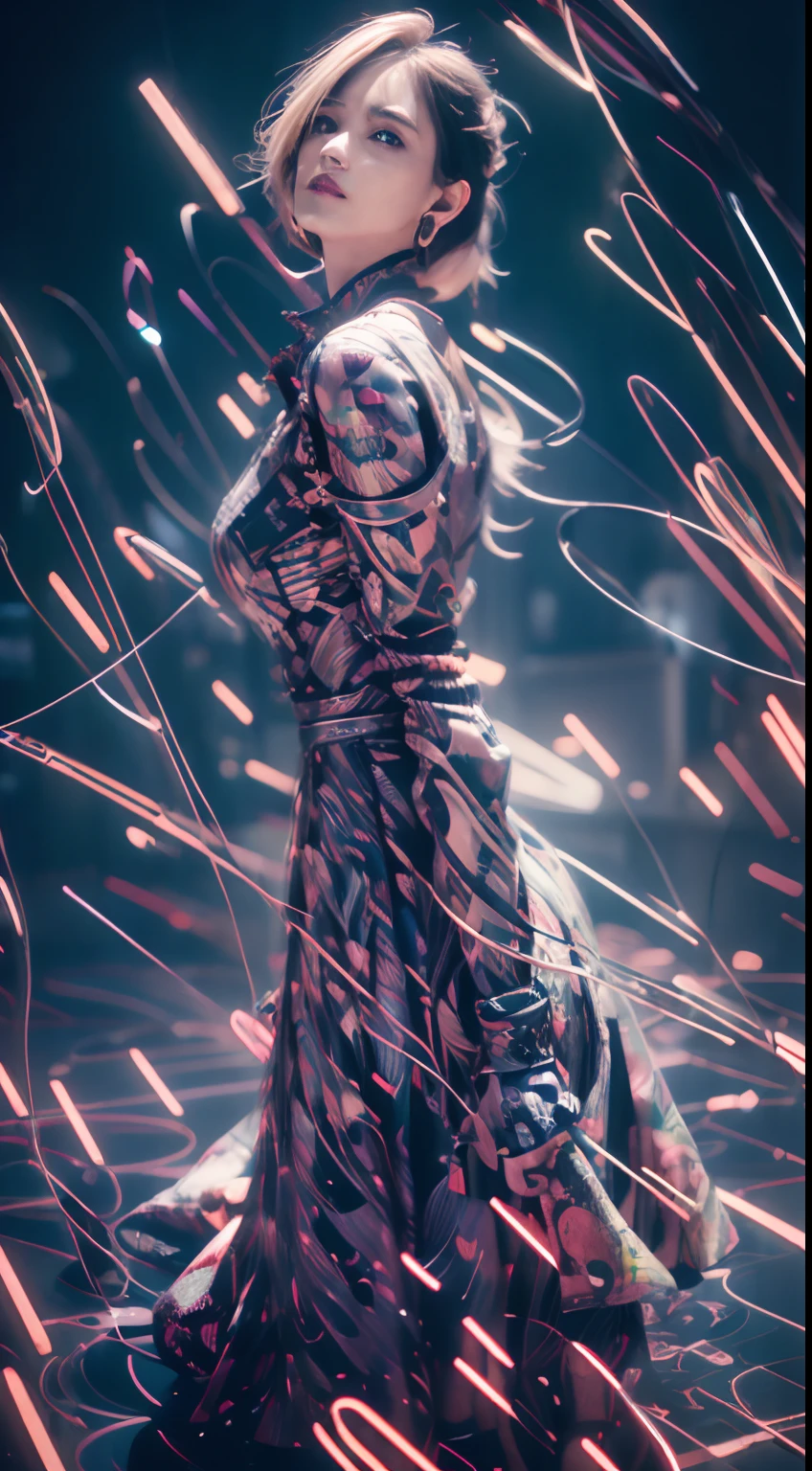 offcial art,统一 8k 壁纸,ultra - detailed,Beauty and aesthetics,tmasterpiece,best qualtiy,(Zentangle,datura,Tangles,Entangled),(s fractal art:1.3),1 The Girl With Her Back Turned,Very detailed,dynamic angle,cowboy shot,Most Beautiful Form of Chaos,Elegant,Fauvistdesign,vivd colour,romanticism lain,James Jean,Robbie Devi Antono,by Ross Tran,Francis Bacon,michal mraz,Adrian Ghenny,petra cortright,Gerhard Richter,Takato Yamamoto,Ashley Wood,Atmospheric,A note of ecstasy,streaming musical notes visible