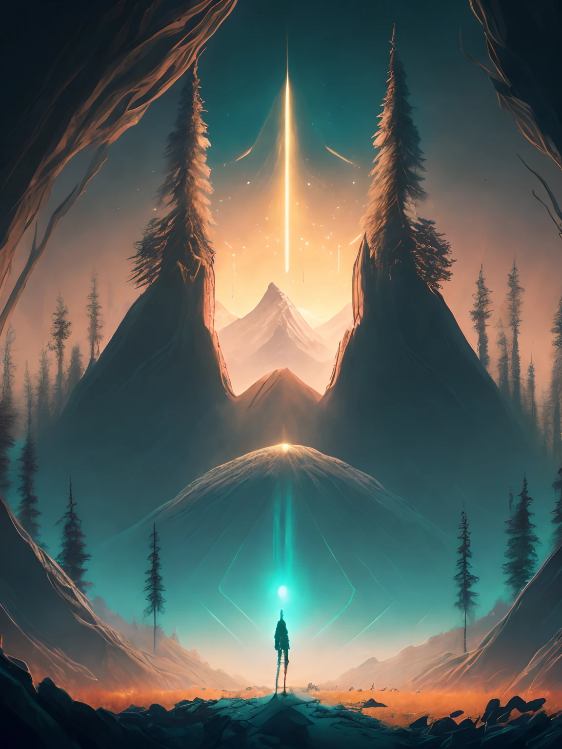 a man standing in the middle of a forest with a glowing tree in the background by Christopher Balaskas