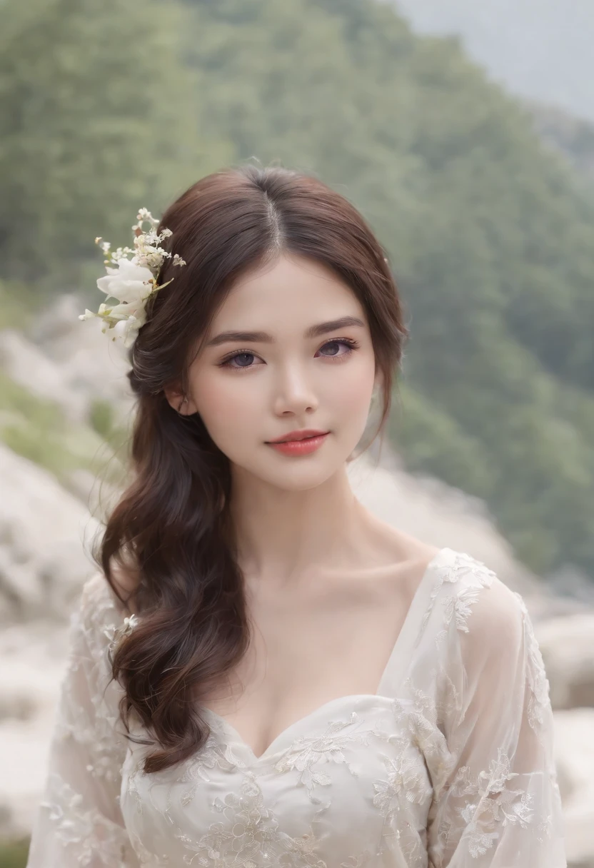 stechu,(white background:1.4), ((tachi-e)), original,(illustration:1.1),(best quality),(masterpiece:1.1),(extremely detailed CG unity 8k wallpaper:1.1), (colorful:0.9),(panorama shot:1.4),(solo:1.2), (ink splashing),(color splashing),((watercolor)), clear sharp focus,{ 1girl standing },((korean style )),flower background,outdoors,rocks, looking at viewer, make happy expressions,soft smile,pure,beautyfull detailed face and eyes,beautyfull intricacy clothing decorative pattern details, black hair,black eyes,colorwater