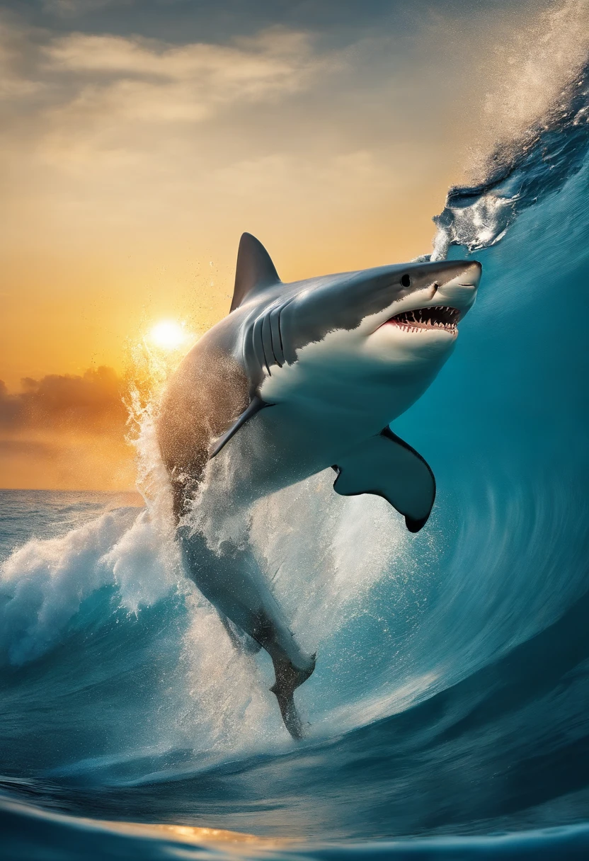 Sharks jumping out of the water,with a huge mouth open,dentes pontiagudos,ferocious,Splashes,Shark Kamoud HD picture