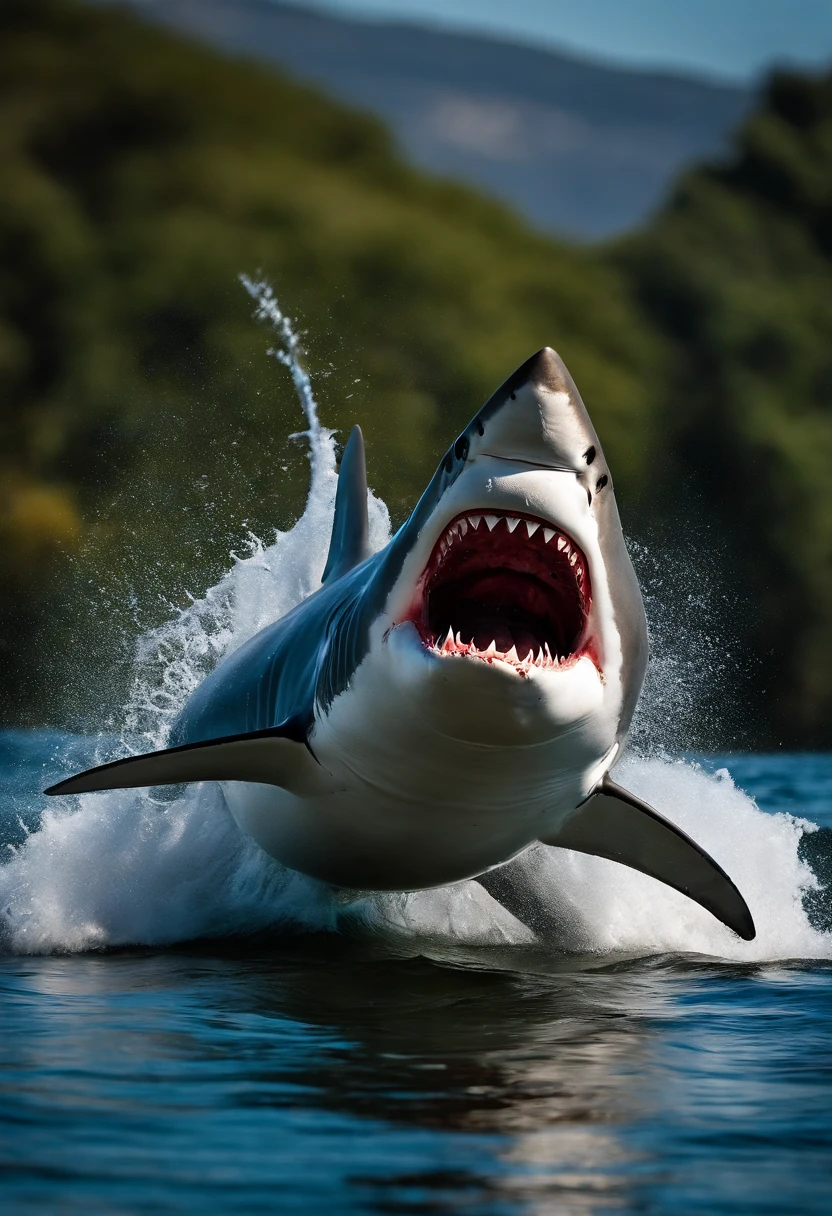 Sharks jumping out of the water,with a huge mouth open,dentes pontiagudos,ferocious,Splashes,Shark Kamoud HD picture