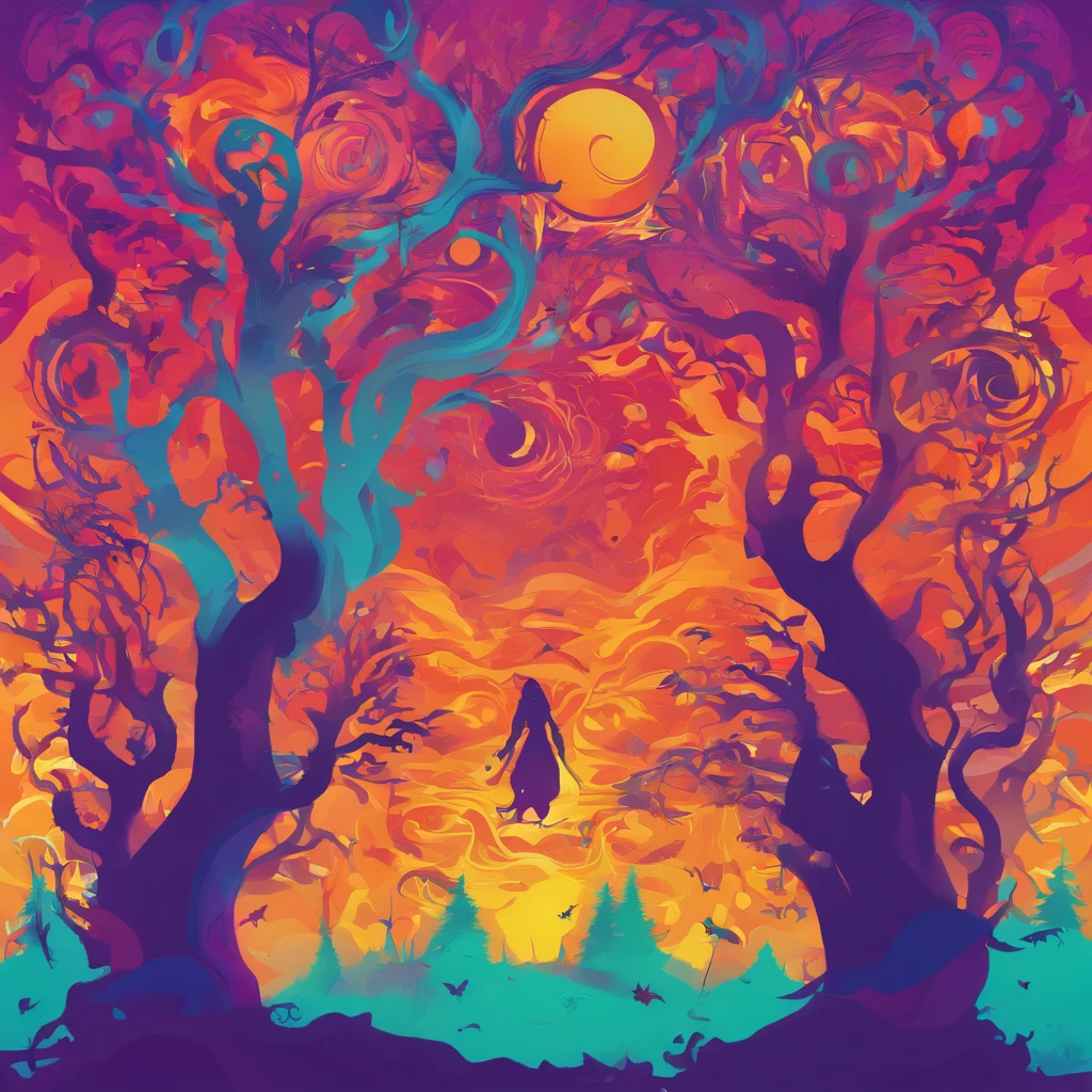 "(best quality, highres, ultra-detailed), The goddess casting mystical glowing spells in a haunted forest, orange and purple hues, portraits, vivid colors, extreme detail description, sharp focus, physically-based rendering, studio lighting, horror, witch, magical, eerie atmosphere, swirling fog, ethereal glow, ancient trees, twisted branches, moonlit sky, mysterious shadows, spellbinding, enchanting, hauntingly beautiful"