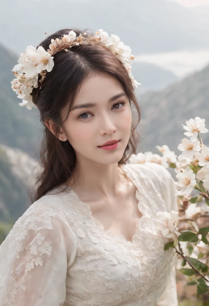 stechu,(white background:1.4), ((tachi-e)), original,(illustration:1.1),(best quality),(masterpiece:1.1),(extremely detailed CG unity 8k wallpaper:1.1), (colorful:0.9),(panorama shot:1.4),(solo:1.2), (ink splashing),(color splashing),((watercolor)), clear sharp focus,{ 1girl standing },((korean style )),flower background,outdoors,rocks, looking at viewer, make happy expressions,soft smile,pure,beautyfull detailed face and eyes,beautyfull intricacy clothing decorative pattern details, black hair,black eyes,colorwater