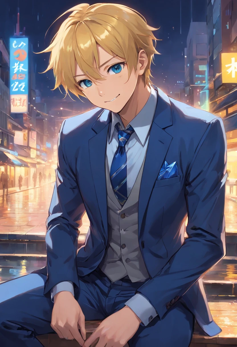 (Front view:1.4),sbeard,groomed beard,45 yers old,Dandiman  ,The composition of the upper body,Makoto Shinkai's painting style,jpn,(A smile:1.3),ridicule,A tall man,sbeard, Delicate facial features like an actor,(short detailed hair:1.4),Real brunette hair, (Dark blue suit:1.5)、Dark blue tie,musculous, Eyes are brown, Night sky starry sky background,（1 Adult male），A high resolution， Sharp focus， Pixiv masterpiece， （（Complicated details））， highly  detailed， natsuki_subaru， 1 man，perfect male figure，Urine on the trouser leg， Nervously bow your head，is shy，embarressed，exhilarated，is shocked，panicking，worry，A pool of urine formed around him，Very eager to pee，Unbearable，Wet yourself，Urine discharge，full bodyesbian，sit astride，Tired，decadent， blue color eyes（eyes glowing）， Short yellow hair，white  shirt，Wear a tie，Wear a belt，trousers，perspire，Drenched，Get wet，pissing，urine flows down the pants，look from down