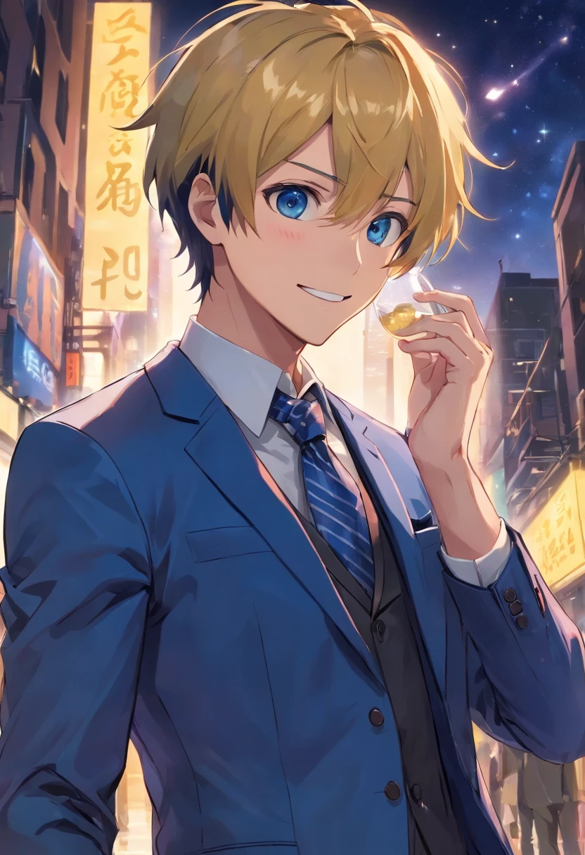 (Front view:1.4),sbeard,groomed beard,45 yers old,Dandiman ,The composition of the upper body,Makoto Shinkai's painting style,jpn,(A smile:1.3),ridicule,A tall man,sbeard, Delicate facial features like an actor,(short detailed hair:1.4),Real brunette hair, (Dark blue suit:1.5)、Dark blue tie,musculous, Eyes are brown, Night sky starry sky background,(1 Adult male),A high resolution, Sharp focus, Pixiv masterpiece, ((Complicated details)), highly detailed, natsuki_subaru, 1 man,perfect male figure,Urine on the trouser leg, Nervously bow your head,is shy,embarressed,exhilarated,is shocked,panicking,worry,A pool of urine formed around him,Very eager to pee,Unbearable,Wet yourself,Urine discharge,full bodyesbian,sit astride,Tired,decadent, blue color eyes(eyes glowing), Short yellow hair,white shirt,Wear a tie,Wear a belt,trousers,perspire,Drenched,Get wet,pissing,urine flows down the pants,look from down