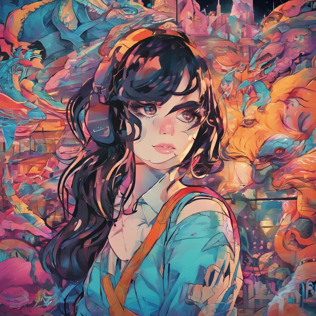(best quality,4k,8k,highres,masterpiece:1.2),ultra-detailed,(realistic,photorealistic,photo-realistic:1.37),fantastic world,dream like world,dinosaurs,unicorns,ninjas,wonderous landscapes,airships,giant cyberpunk city,beautiful detailed eyes,beautiful detailed lips,(extremely detailed eyes and face:1.1),long eyelashes,2 girls,illustrations,sharp focus,physically-based rendering,professional, vibrant colors,portraits,horror,anime,sci-fi,photography,concept artists,pastel colors,studio lighting,mysterious light