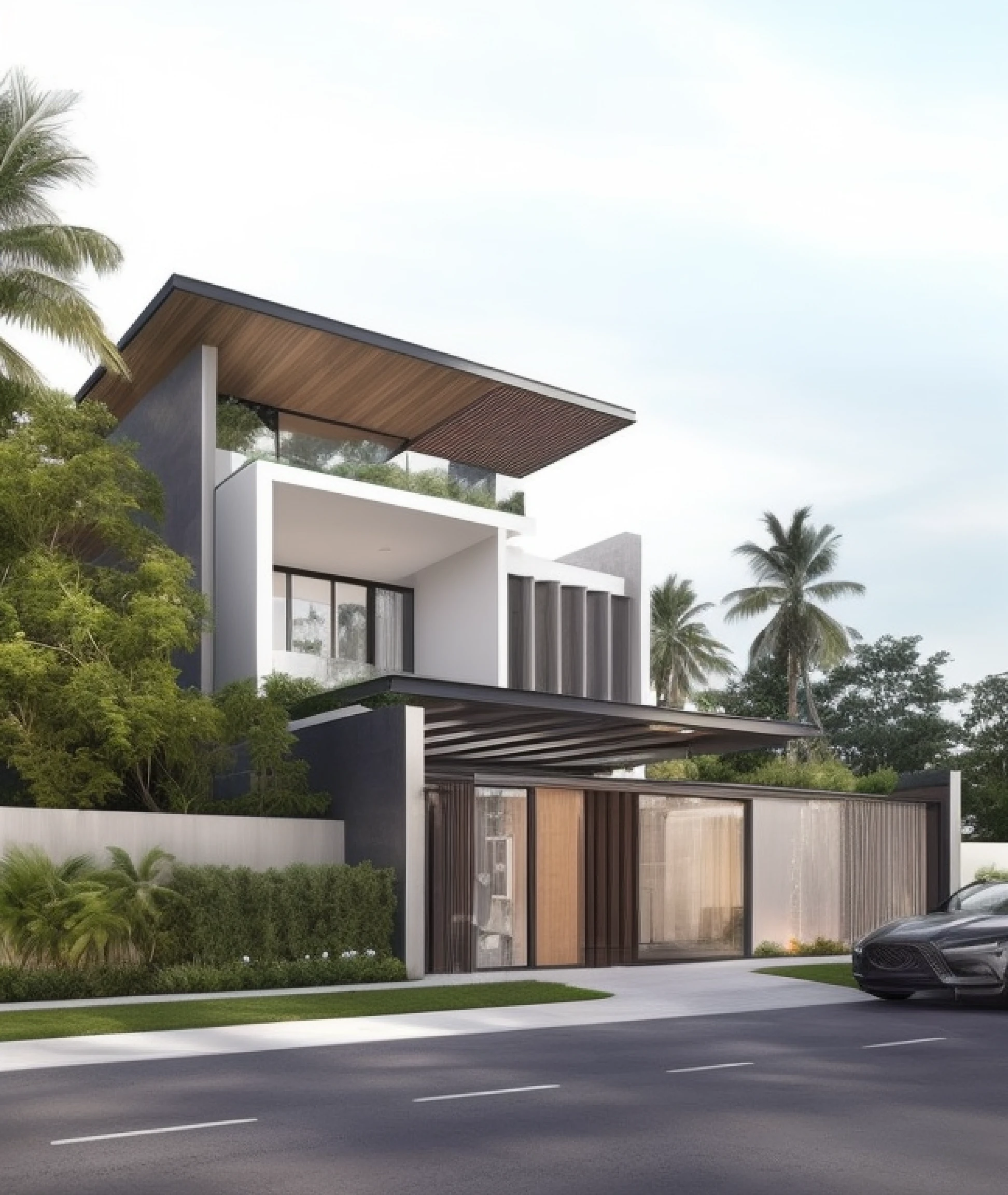 a rendering of a modern house with a car parked in front, exterior design, concept house, precise architectural rendering, contemporary house, high quality rendering, inter dimensional villa, modern style, modern architecture design, architectural rendering, overall architectural design, architectural visualization, modern house, realistic architecture, render to resolute perfection, contemporary architecture, ultra modern, architectural render, beautiful rendering