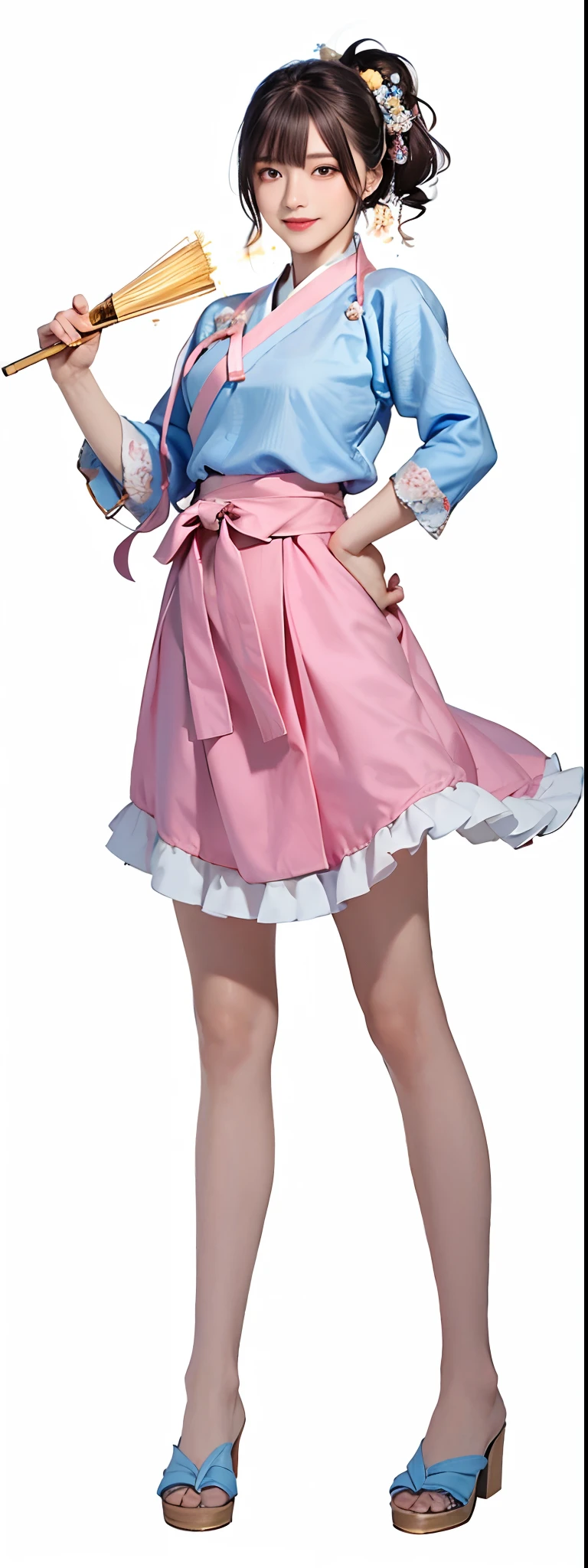 Korean girl,Lively and sexy, Smile Expression, Sexy Korean woman, Cook, Perfect leg shape, Perfect chest, perfect body figure, Wearing ancient hanbok, Fashionable hanbok, highly detailed whole body, high texture detail, extremely detaile, Extremely detailed eyes and face, 美丽细致的眼睛, Light on the face, An extremely delicate beauty, Extreme meticulousness, finedetail, edge lit, Highly meticulous, flawless perfection, Focus Clear, Eye for details,