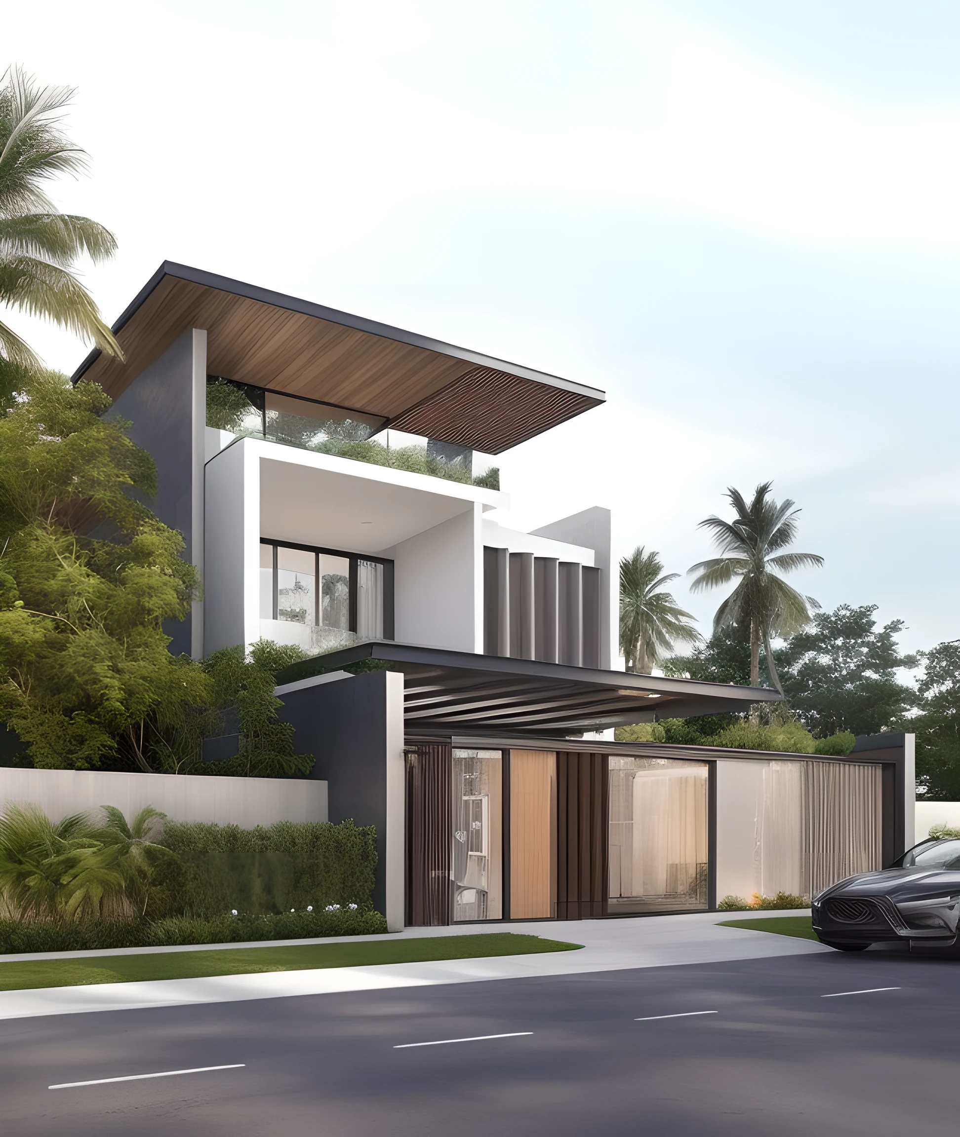 a rendering of a modern house with a car parked in front, exterior design, concept house, precise architectural rendering, contemporary house, high quality rendering, inter dimensional villa, modern style, modern architecture design, architectural rendering, overall architectural design, architectural visualization, modern house, realistic architecture, render to resolute perfection, contemporary architecture, ultra modern, architectural render, beautiful rendering