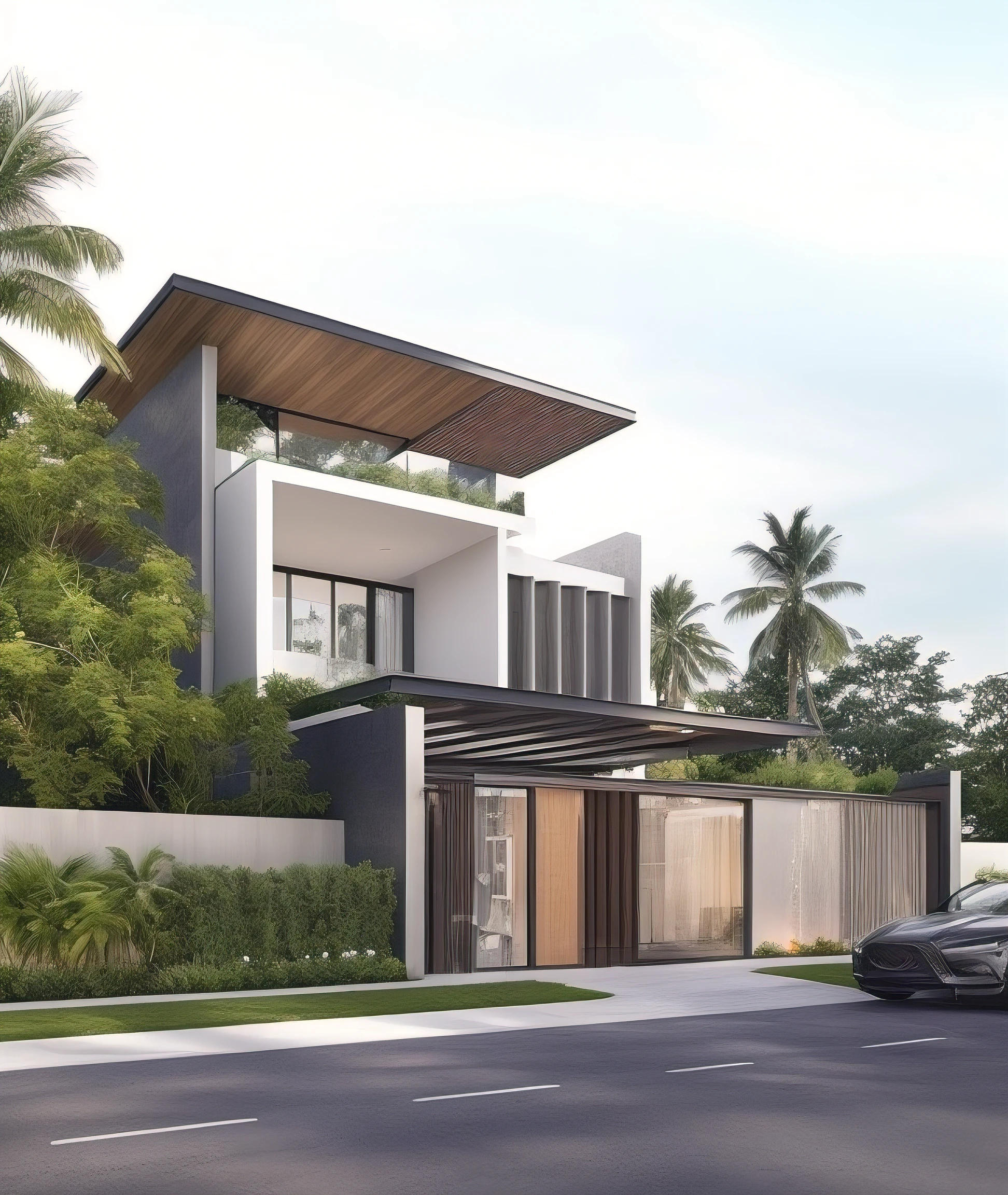 a rendering of a modern house with a car parked in front, exterior design, concept house, precise architectural rendering, contemporary house, high quality rendering, inter dimensional villa, modern style, modern architecture design, architectural rendering, overall architectural design, architectural visualization, modern house, realistic architecture, render to resolute perfection, contemporary architecture, ultra modern, architectural render, beautiful rendering