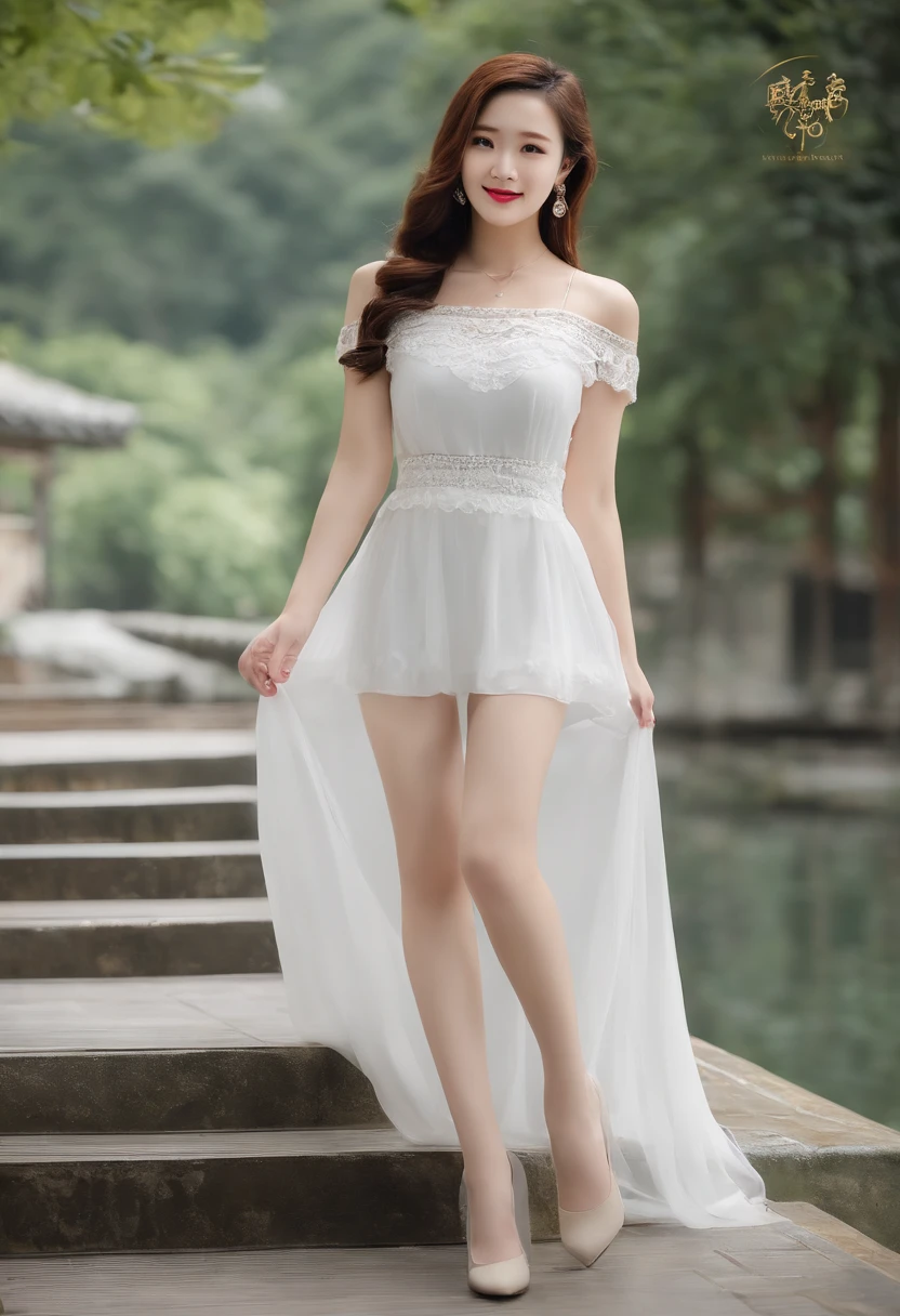 a smile、Royal sister, Gentle、profetional lighting、nighttime scene、neons、fishnet tights、pin heels、耳环、beauty legs、Too sexy、s ass、all-fours、(top-quality)、(Masterpiece)、20yr old、D-cups、elegent、Korean female1a person、(Best Quality)、(8K)、Whitening skin、Very delicate and detailed skin texture、Snow White skin、Delicate long hair、Cute