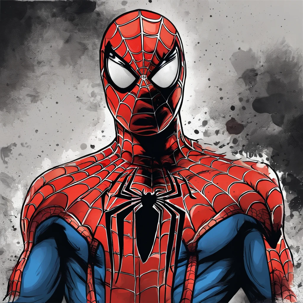 /Imagine Prompt: spiderman illustration for sticker on black background, Bold outline style, jagged, Trashcore, Light Shading - V 5.2
