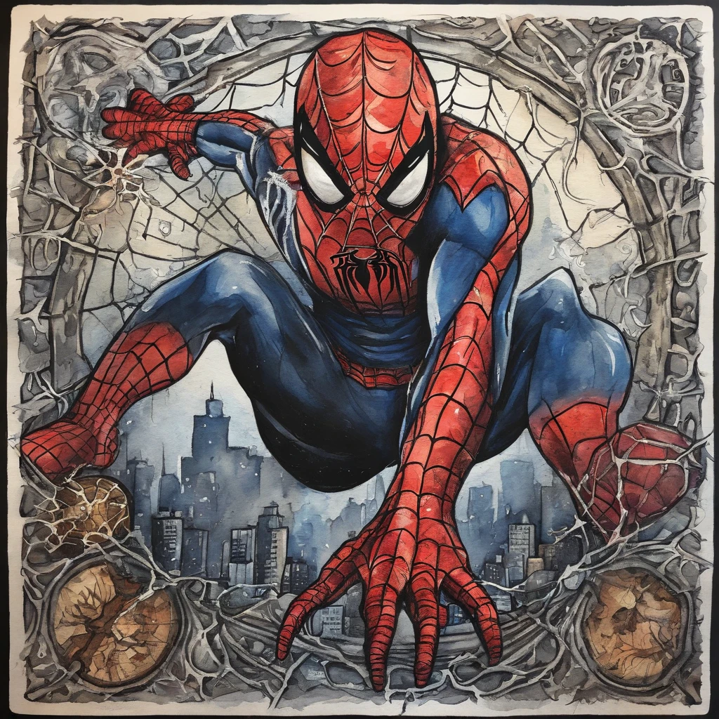 /Imagine Prompt: spiderman illustration for sticker on black background, Bold outline style, jagged, Trashcore, Light Shading - V 5.2