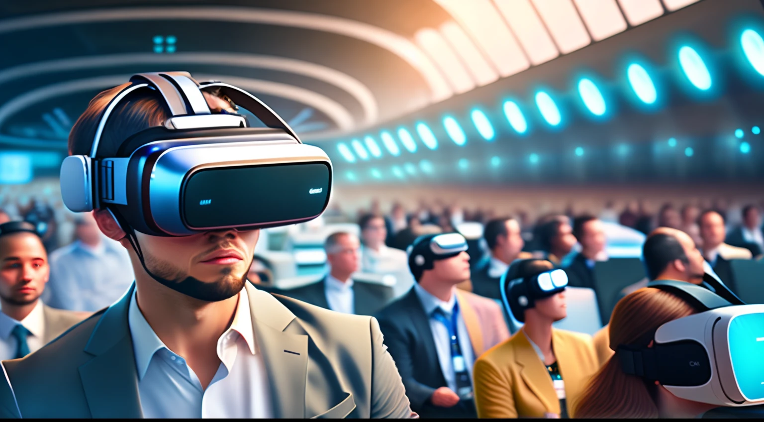 Large meetings、A lot of viewers wearing VR headsets、sense of science and technology、Futuristic,人物,Quality details,epcot,cyber punk perssonage