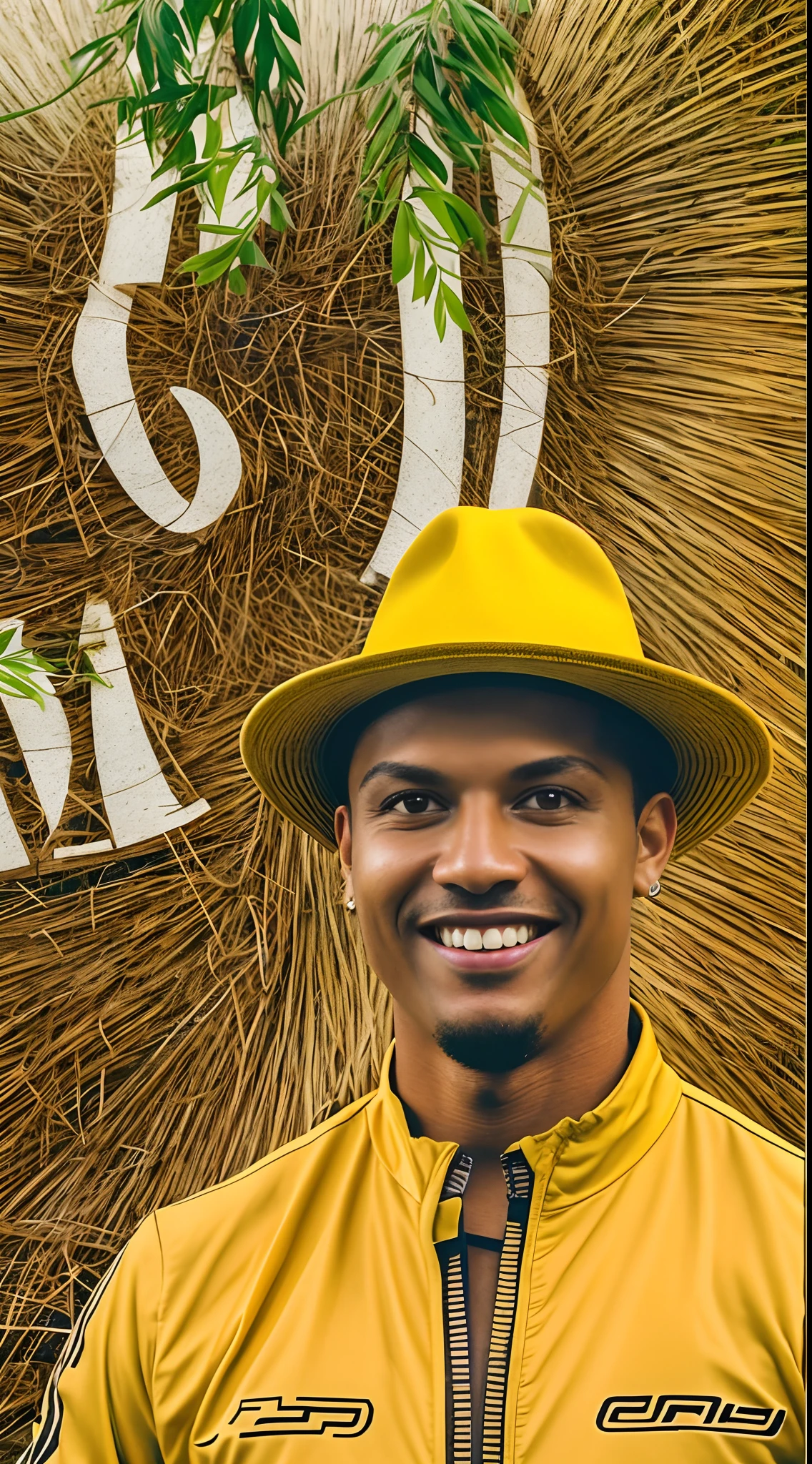 Man in yellow jacket and black hat smiling, taken in the early 2020s, Ronaldo Nazario, taken in the late 2010s, Phenomenon Ronaldo Nazario, caio santos, imagem do avatar, andre shulze, muito ligeiramente sorridente, andy worhol, Sorriso doentio, album photo, 2 8 anos