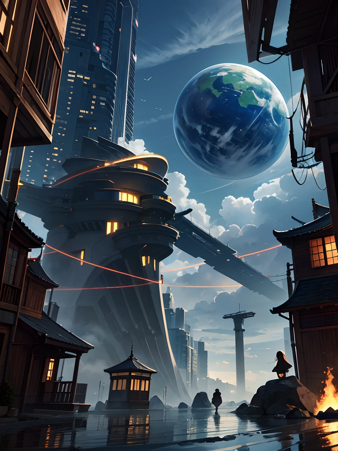 dynamic viewing angle，（levitating：1.5），（Cidade futuristica：1.3），mirai，（Thick clouds under rocks：1.4），in style of hayao miyazaki，Rejoice，Perfect quality，Clear focus（Clutter - home：0.8）， （tmasterpiece：1.2）， （realisticlying：1.2） ，（Bokeh：0.5）， （best qualtiy）， （detailedskin：1.3） ，（complexdetails）， （8K）， （detailedeyes） ，（Sharp focus），,（having fun），（Award-winning digital artwork：1.3） af （sketching：1.3），（with dynamism：1.3）,studiolight,Theme