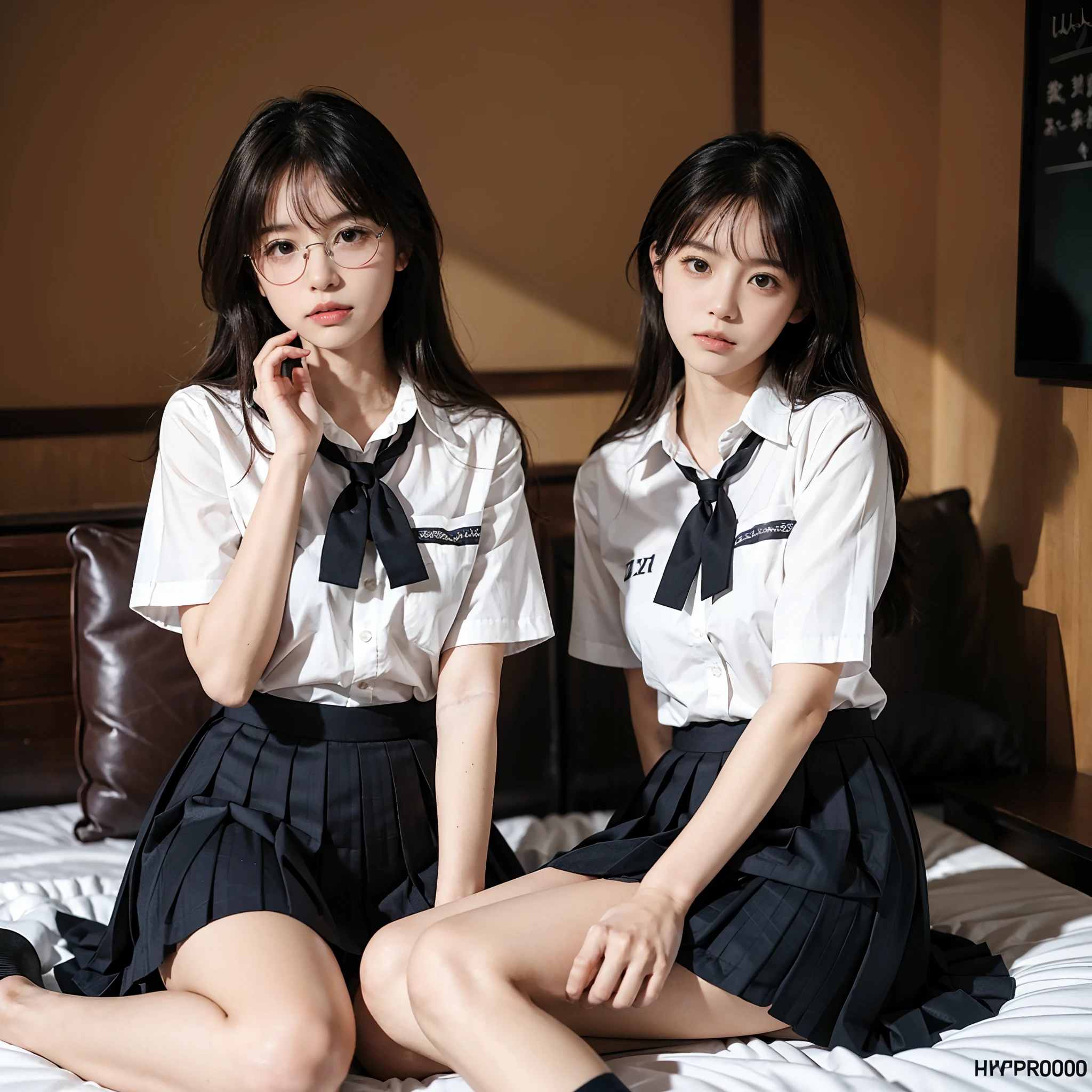masutepiece, Best quality, japanaese girl, 8K picture quality, Very realistic picture,RAW photo, top notch quality, masutepiece, NFFSW:1.2, Particularly detailed RAW color photos, Professional-grade photos, (Realistic, Photorealistic:1.37), (highly detailedskin:1.2), Ultra-high resolution, (Lenze 50 mm), (masutepiece, top-quality:1.3), (Ultra-detailed 8k CG:1.2), (hyper realisitc:1.35), (Photorealistic:1.45), (Realistic:1.4), Cowboy shot,
((In a dimly lit and welcoming family bedroom)),(Alone at home)(1 Beautiful Japanese girl),Age 22 years, ,super model, Japanese idol, __expression__, The girl looks stable, Bullish,shy,((very large round breasts)), (Sit on the sofa or bed1:1), (school uniform:1.4), The girl looks shy and shy,(Only the knee-up screen is displayed),((Contour glasses))
Korean Idol、乃木坂アイドル、hposing Gravure Idol、Adults、女優(did not wear panties)