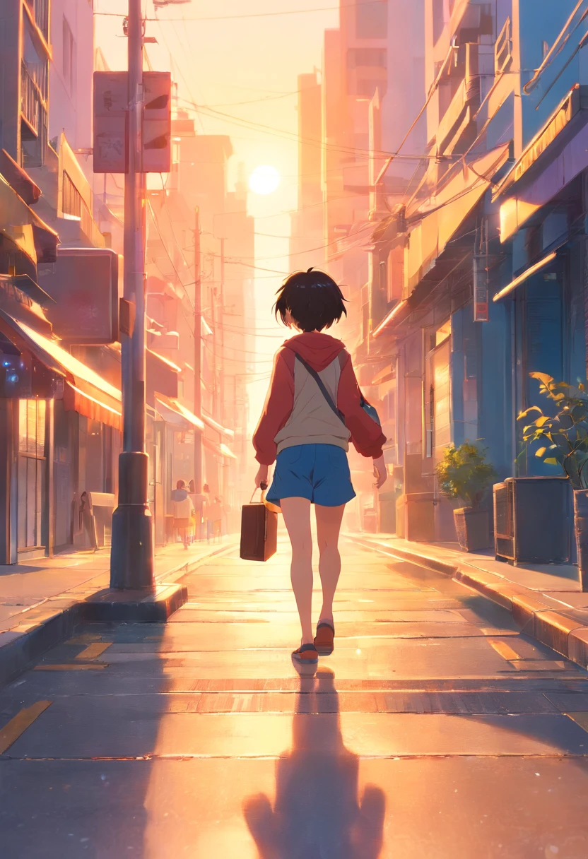 obra-prima, melhor qualidade, filme ainda, 1 boy , feliz, casaco amarelo , cabelo vermelho,Soft lighting and Warm, sun sunset, (Sparks: 0,7)