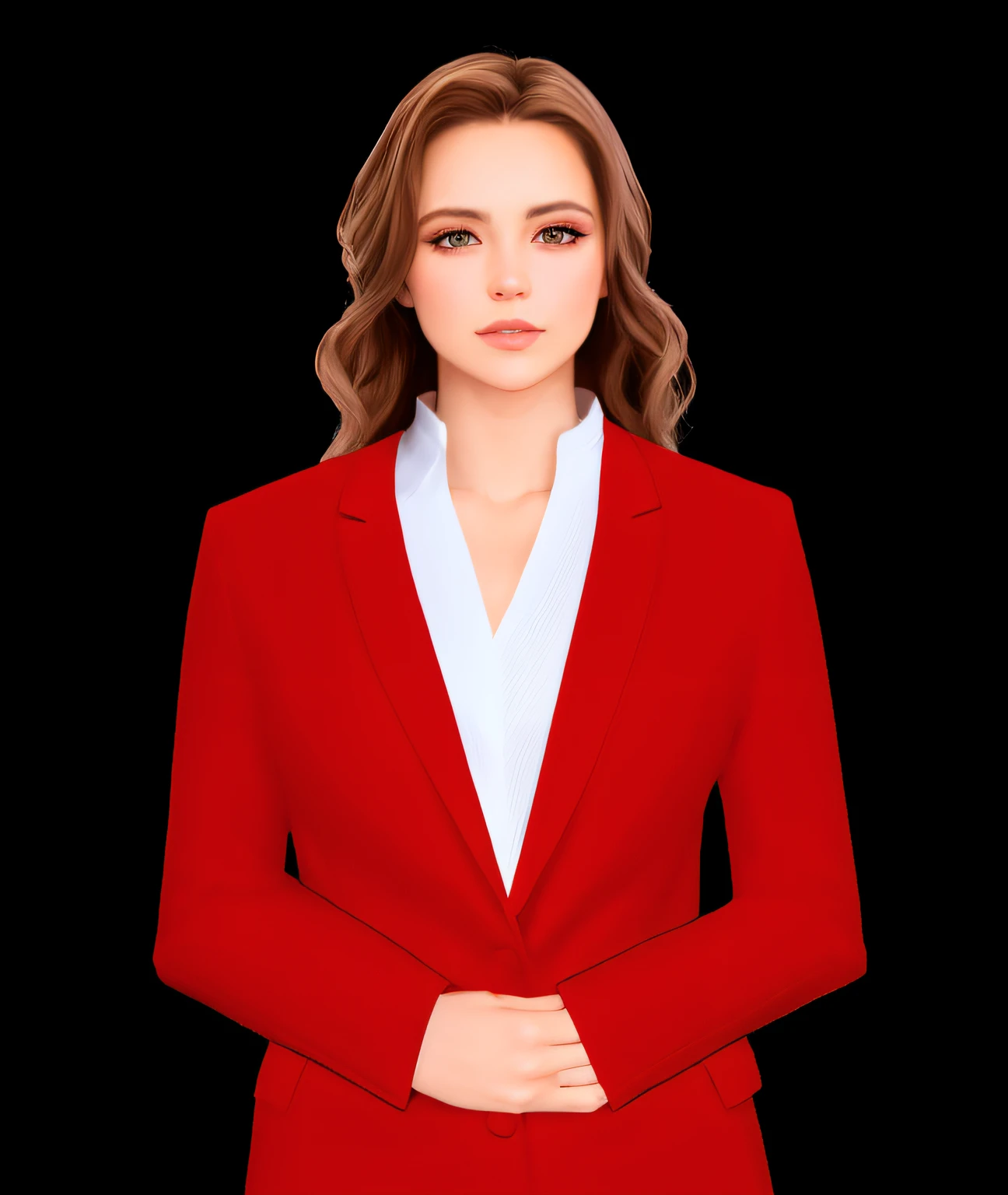 Arafed Mujer con un traje rojo con una camisa blanca, Arte digital de un elegante, Chica de traje, Chica con traje, Mujer en traje de negocios, Render de abril, Mujer en vestido de oficina, Renderizado 3D realista rojo, Retrato estilizado Pose formal, con chaqueta roja, con un traje negro y rojo, in the art style of bowater
