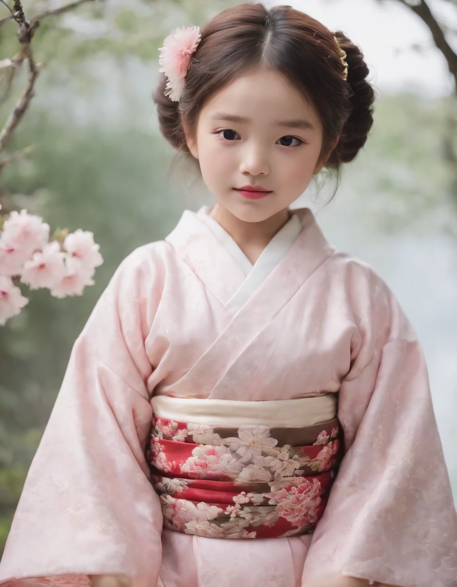Japan kimono, Kawaii aesthetic style, New Pop Meadows,  Put the flowers in your nose and smell, Blush, Fair skin, cheerfulness, 7  girl