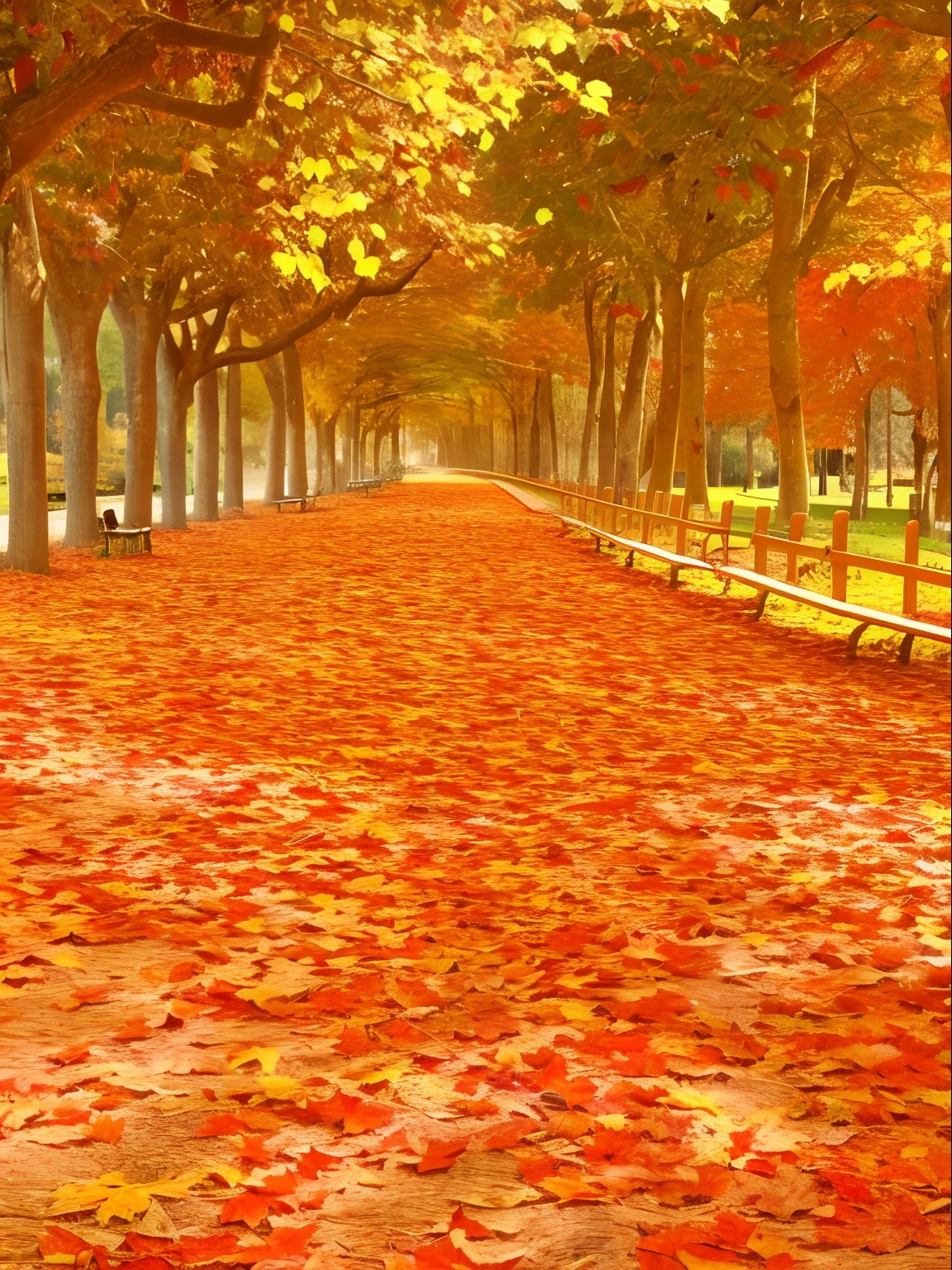 In autumn there are Arafide views of the park with benches and trees, Autumn leaves fall, in fall, fall season, in fall, during fall, autumn leaves on the ground, autumnal, falling leaf, magical leafs falling, falling leaf, in fall, fall vibrancy, Bright autumn colors, golden autumn, Autumn! colours, Autumn