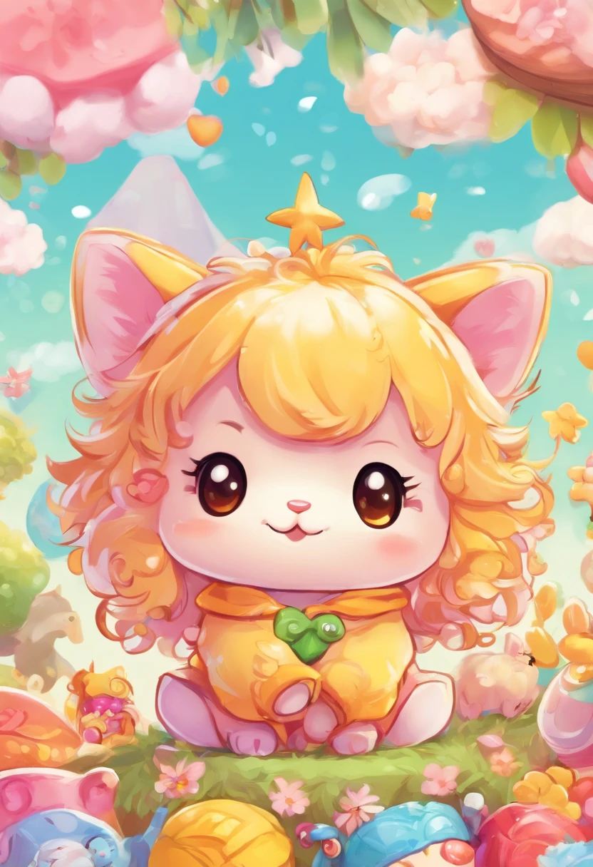 cute , For childrht colour, Cartoon style, fluffly, a smile, accessorized, Toys, adventure, fairytale