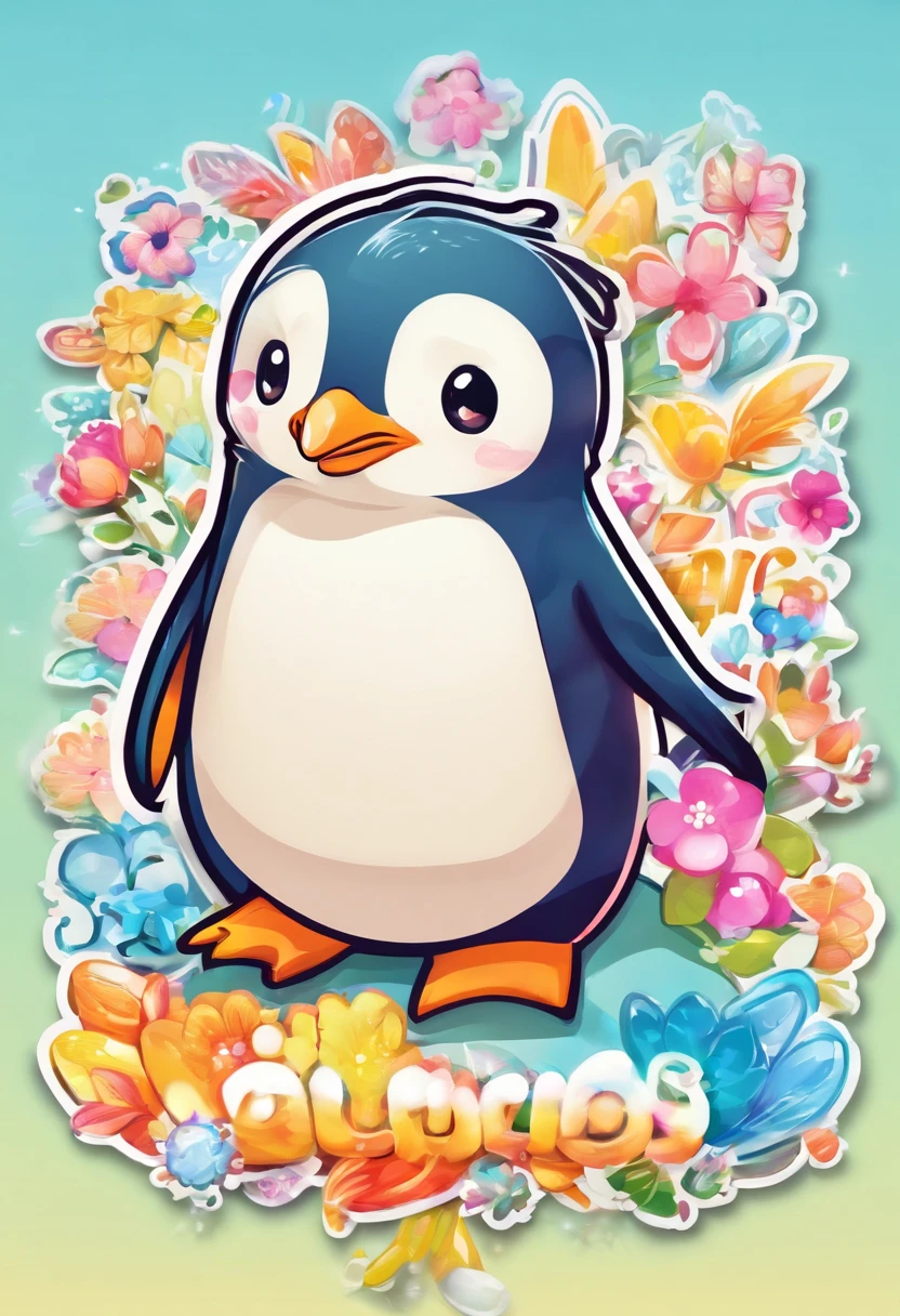 a sticker, penguin, white backgrounid, cute little, For children, bright colour, Cartoon style, fluffly, a smile, accessorized, Toys, adventure, fairytale