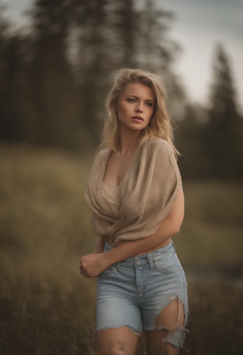 1 Girl Blond Hair Blue eyes big boobs, cute face sexy pose top and Rock, UHD, masterpiece, anatomically correct, textured skin, super detail, high details, high quality, best quality, highres, 8k
