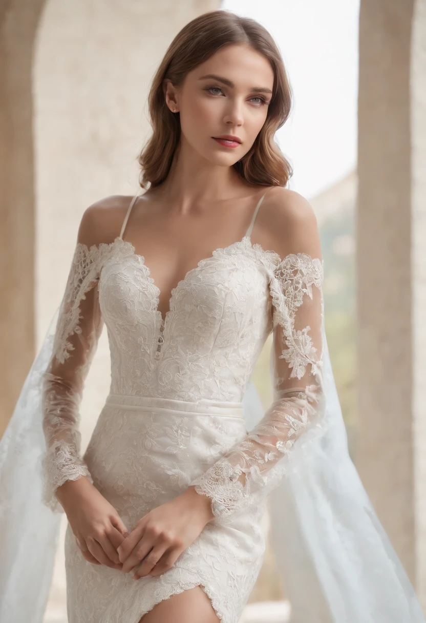 punto de vista, mujer piel blanca, pelo largo, ojos azules, vestido de traje ajustado negro y dorado, escote, hombros descubiertos, abertura en la falda, Thigh-length lace pattern, (good angle, mirando hacia a camara, escote, ombligo, 4k, fondo, interior clasico