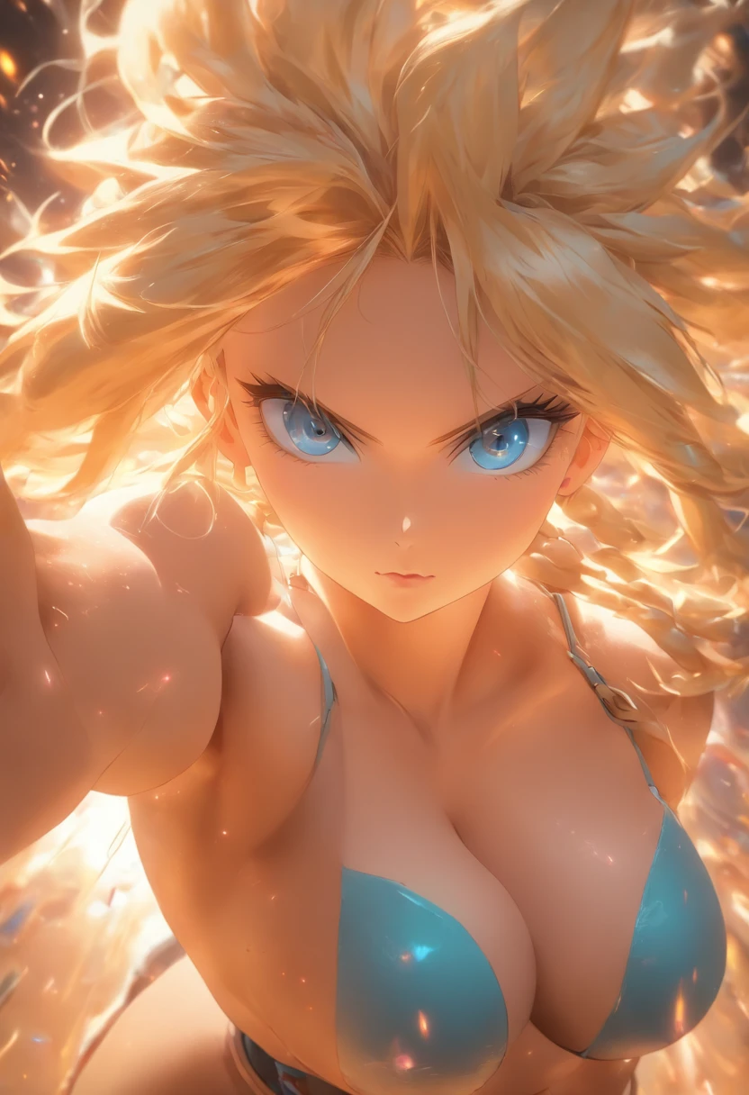 1 Girl Blond Hair Blue eyes big boobs, cute face sexy pose top and Rock, UHD, masterpiece, anatomically correct, textured skin, super detail, high details, high quality, best quality, highres, 8k