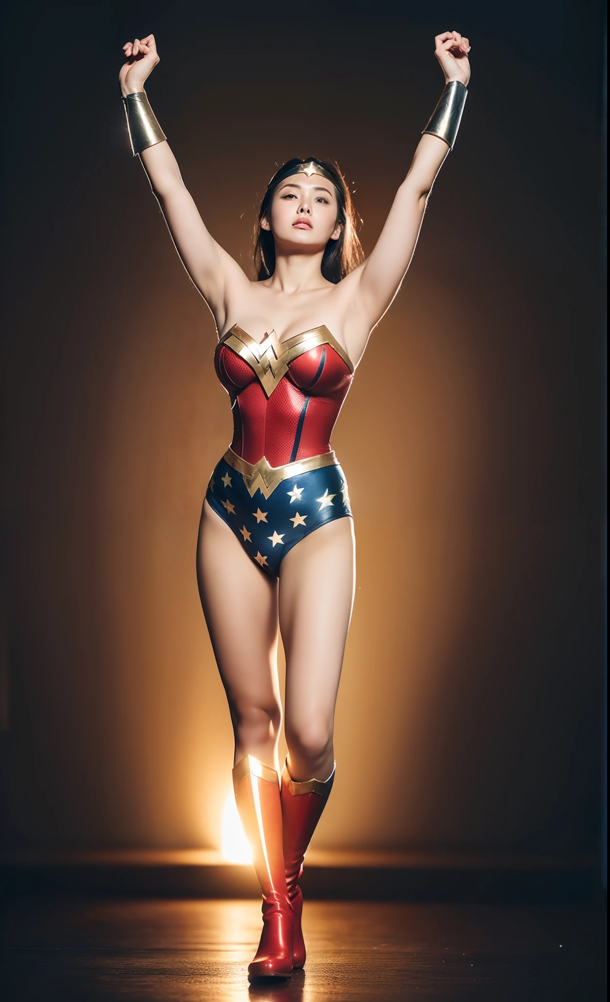 (((It is necessarily hung)))、((Make the most of the original image)))、(((Wonder Woman Costume)))、(((You must always close your eyes)))、(((Always looking distressed)))、(((lustrous dark hair)))、(((Must be hanged without fail)))、(((Feet must necessarily be worn with black tights)))、(((You need to wear red boots)))、((Top image quality、8K))、((top-quality、8K、masterpiece:1.3))、Crisp focus:1.2、Beautiful woman with perfect body shape:1.4、Slender Abs:1.2、((layers-Cut、large boob:1.2))、a wet body:1.5、Highly detailed facial and skin texture、