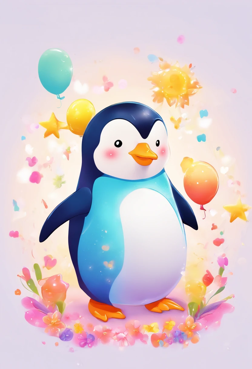One Penguin, White background, picture book-style, cute little, For children, bright colour, fluffly, a smile