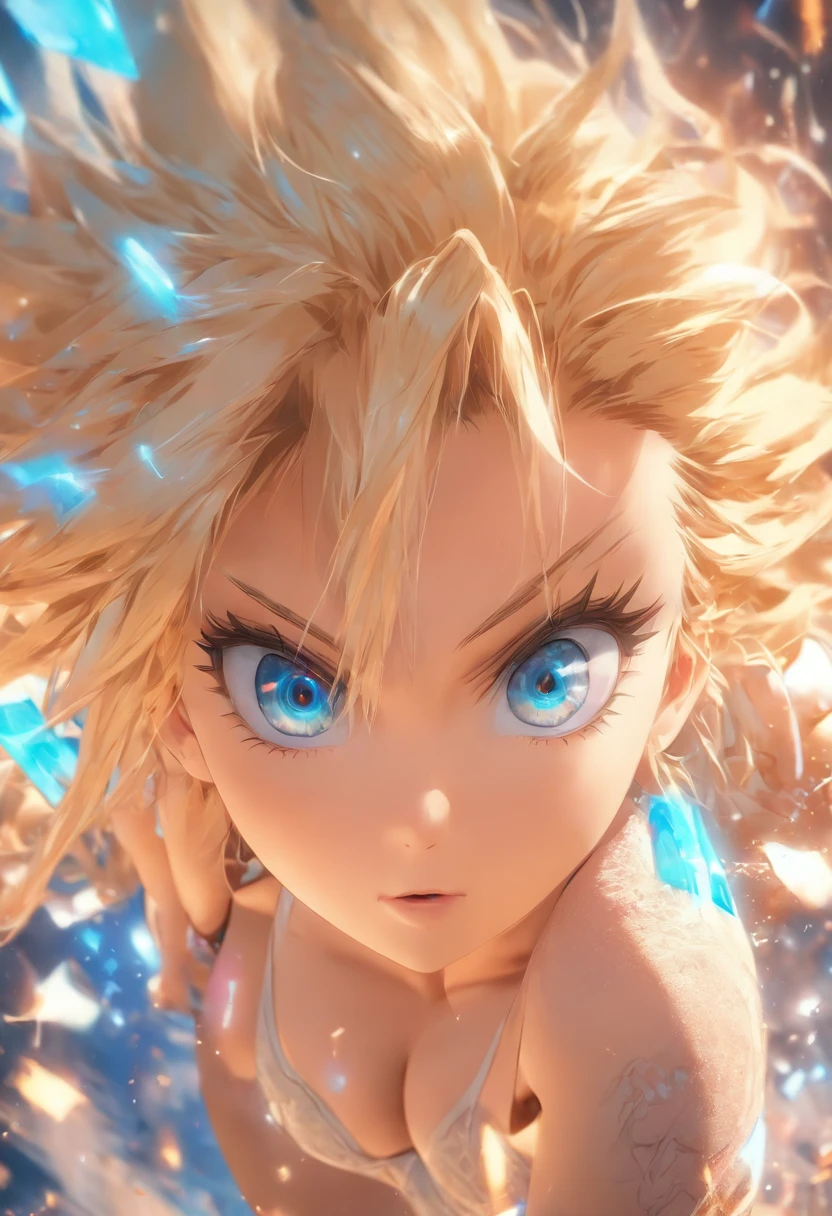 1 Girl Blond Hair Blue eyes big boobs, cute face sexy pose top and Rock, UHD, masterpiece, anatomically correct, textured skin, super detail, high details, high quality, best quality, highres, 8k