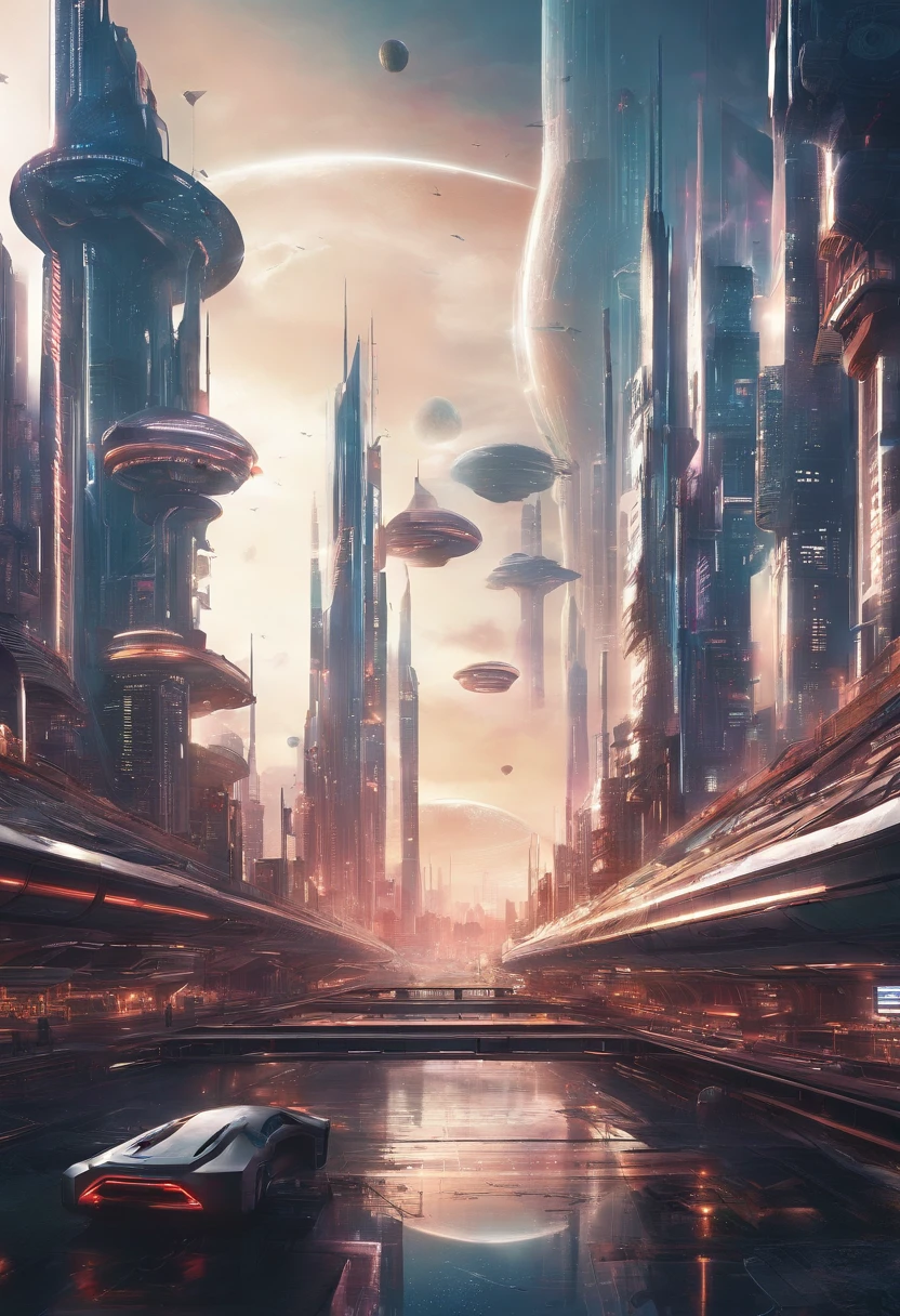 futuristic city with futuristic train and futuristic buildings at night, future concept art, otherwordly futuristic city, in fantasy sci - fi city, beautiful city of the future, futuristic utopian city, concept art 8 k resolution, concept art 8k resolution, city of the future, futuristic space port, concept art 8 k, sci-fi hollywood concept art