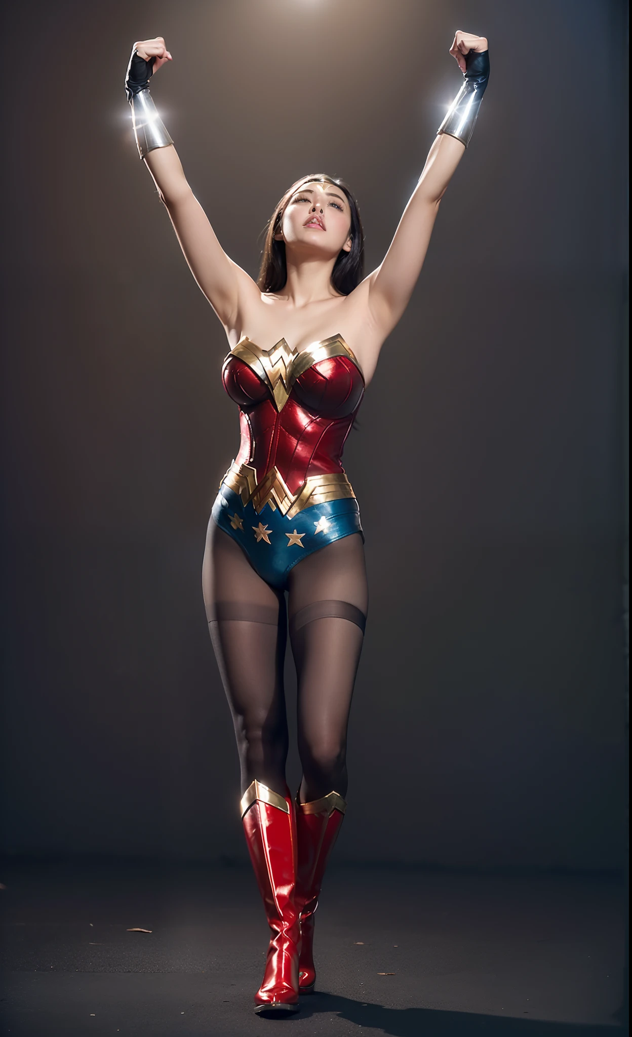 (((I always spread my crotch)))、(((It will be hung without fail)))、((Make the most of the original image)))、(((Wonder Woman Costume)))、(((You must always close your eyes)))、(((Always seems to suffer)))、(((lustrous dark hair)))、(((Must be hanged without fail)))、(((Feet must necessarily be worn with black tights)))、(((You need to wear red boots)))、((Top image quality、8K))、((top-quality、8K、​masterpiece:1.3))、Crisp focus:1.2、Beautiful woman with perfect body shape:1.4、Slender Abs:1.2、((layers-Cut、large boob:1.2))、a wet body:1.5、Highly detailed facial and skin texture、