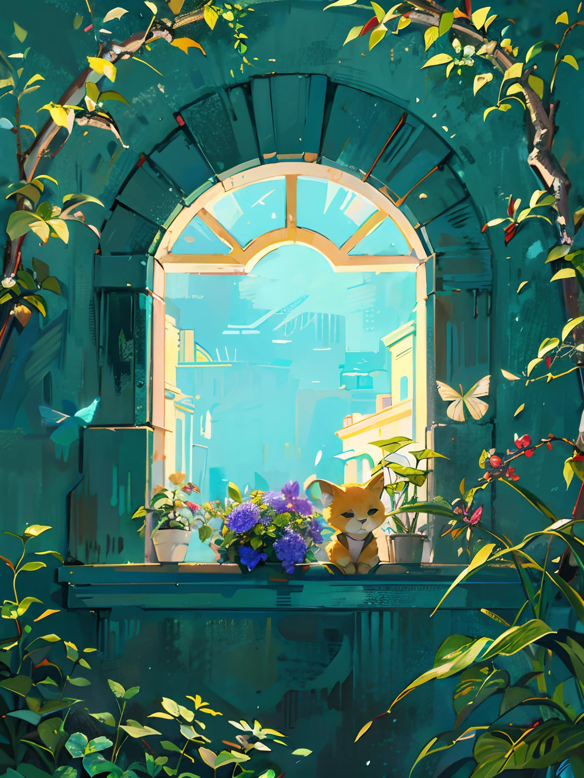 A pot of flowers is falling