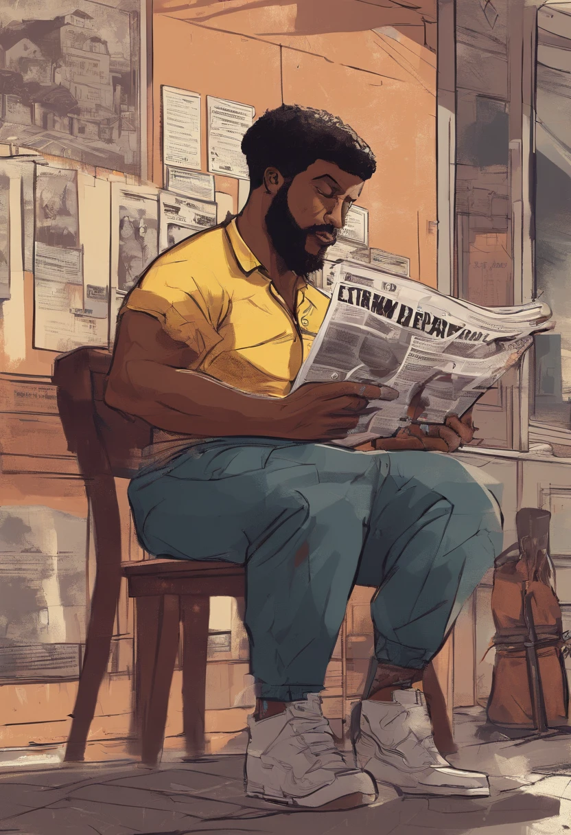 (nsfw), A photo of a 35 year old scruffy man, reading a newspaper, stubble ,sitting, table, coffee, toast, gym shorts, big penis, precum, cum on , white socks, man spread, morning light, hairy legs, dilf, 48yo, daddy, grey hair